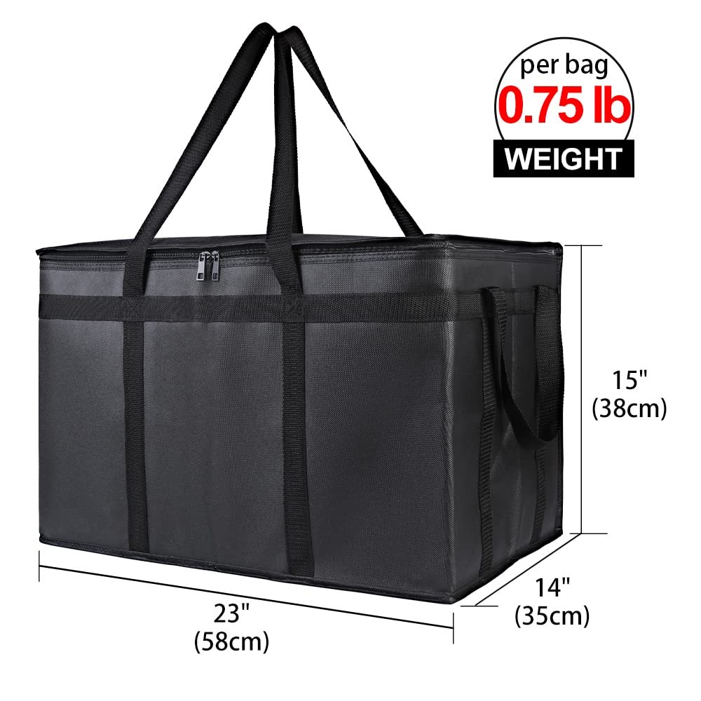 Logo Personalizado Bolsa Térmica de Entrega de Alimentos de Gran Capacidad XXX-Large, Tote de Comida Caliente y Fría, Marca Blanca, Proveedor de Bolsa Reutilizable para Pizza en Negro y Rojo.