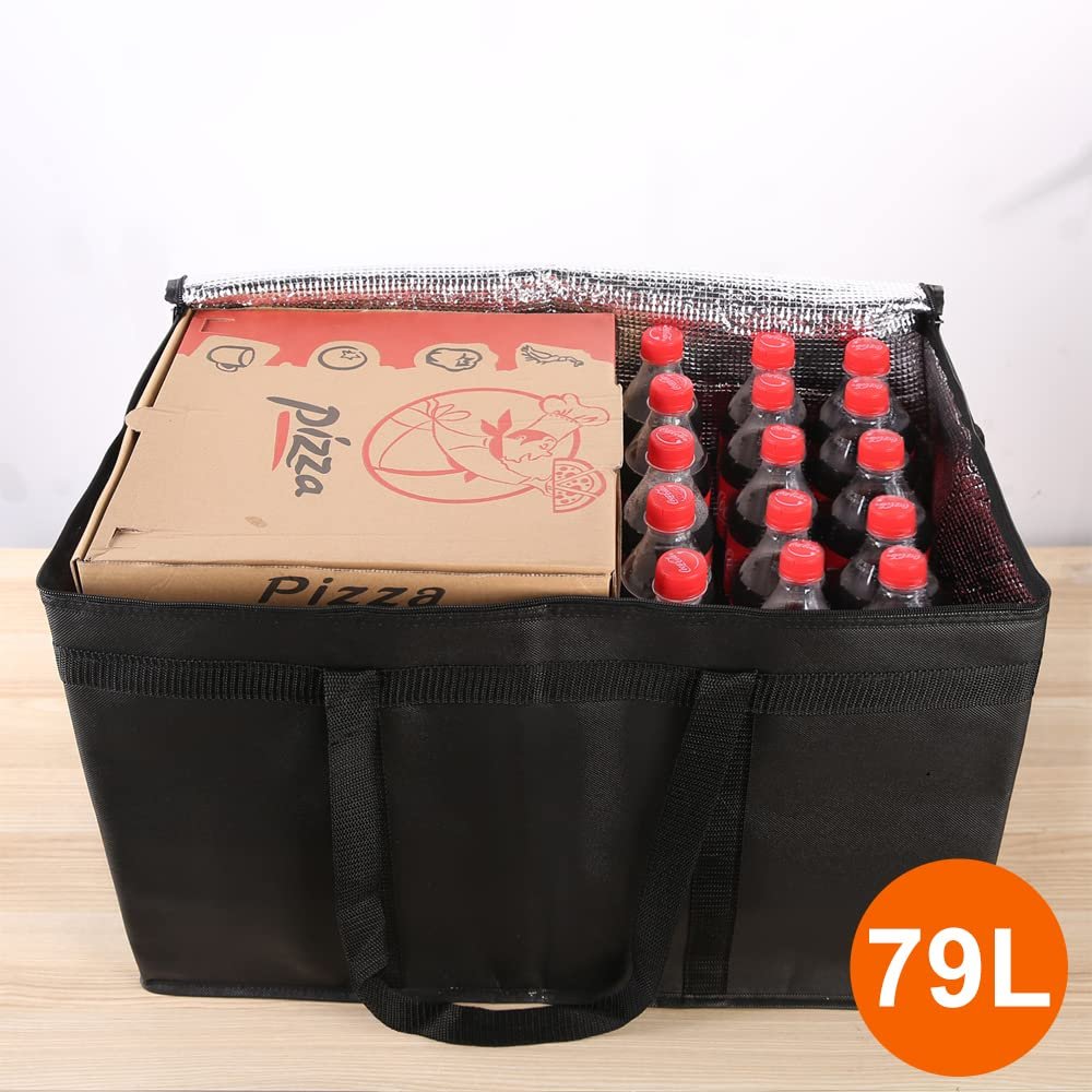 Logo Personalizado Bolsa Térmica de Entrega de Alimentos de Gran Capacidad XXX-Large, Tote de Comida Caliente y Fría, Marca Blanca, Proveedor de Bolsa Reutilizable para Pizza en Negro y Rojo.