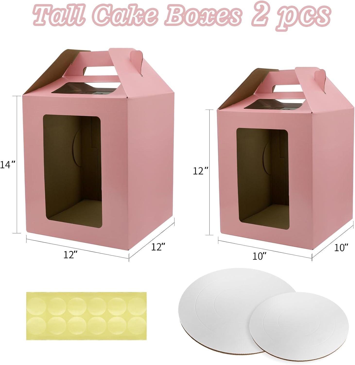 Logo Personalizado, 2 Paquetes de Cajas Altas para Pasteles con Ventana, Grandes Niveles de 10x10x12 y 12x12x14 Pulgadas con 2 Tableros para Pasteles, Contenedores Desechables para Transporte, Proveedor para Bodas y Cumpleaños. Logo Personalizado, 2 Paquetes de Cajas Altas para Pasteles con Ventana, Grandes Niveles de 10x10x12 y 12x12x14 Pulgadas con 2 Tableros para Pasteles, Contenedores Desechables para Transporte, Proveedor para Bodas y Cumpleaños.