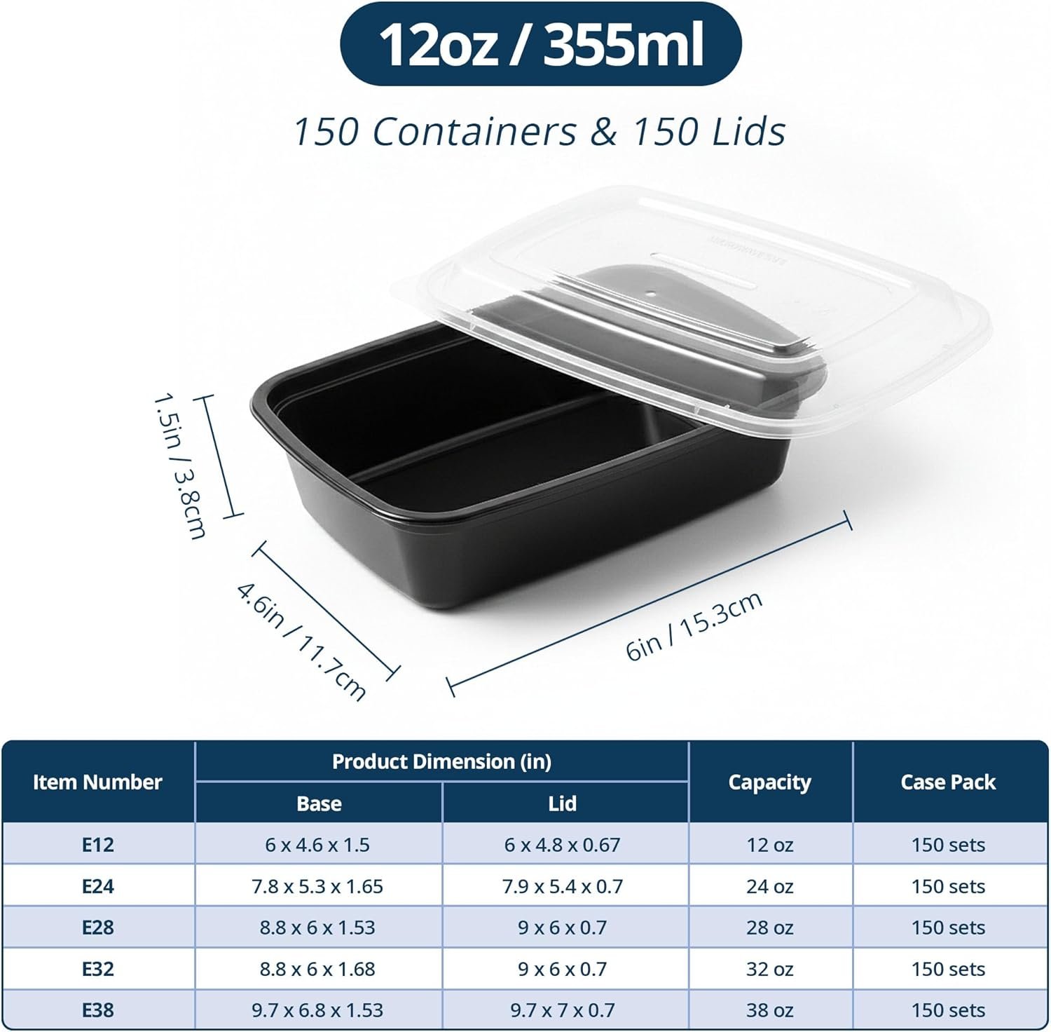 Contenedores de Preparación de Comidas con Tapa - 150 Paquete 12 oz Plástico BPA-Free para Almacenamiento de Alimentos a Prueba de Fugas, Apta para Microondas, Lavavajillas y Congelador, Cajas Reutilizables para Control de Porciones y Catering con Marca Blanca de Proveedor Contenedores de Preparación de Comidas con Tapa - 150 Paquete 12 oz Plástico BPA-Free para Almacenamiento de Alimentos a Prueba de Fugas, Apta para Microondas, Lavavajillas y Congelador, Cajas Reutilizables para Control de Porciones y Catering con Marca Blanca de Proveedor