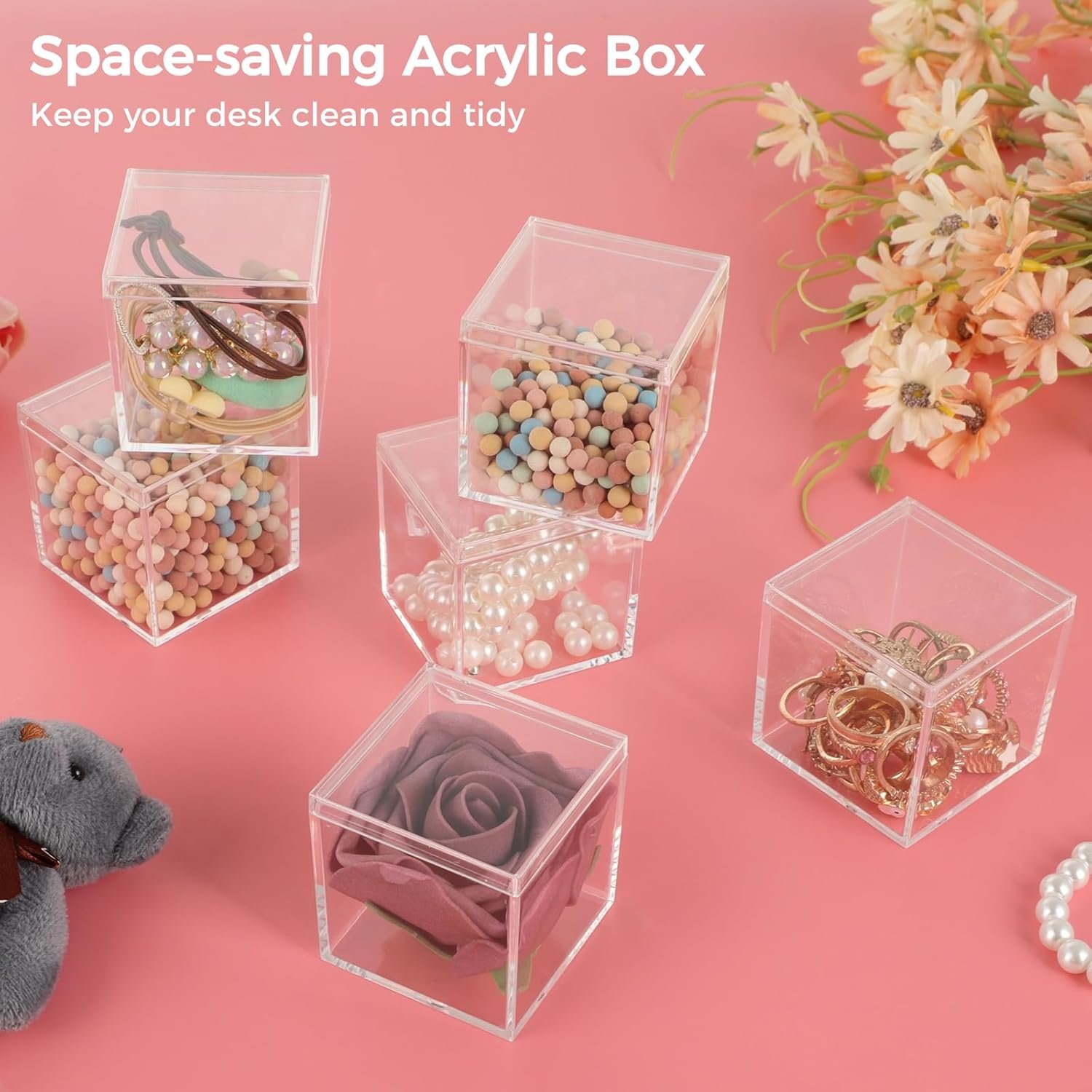Logo Personalizado 40 Pcs Cajas Acrílicas - Cajas de Exhibición Transparentes Pequeñas Cuadradas 2.2 x 2.2 x 2.2 in, con Tapa para Dulces, Pastillas, Pendientes, Joyería, Cuentas Pequeñas Marca Blanca, Fábrica.