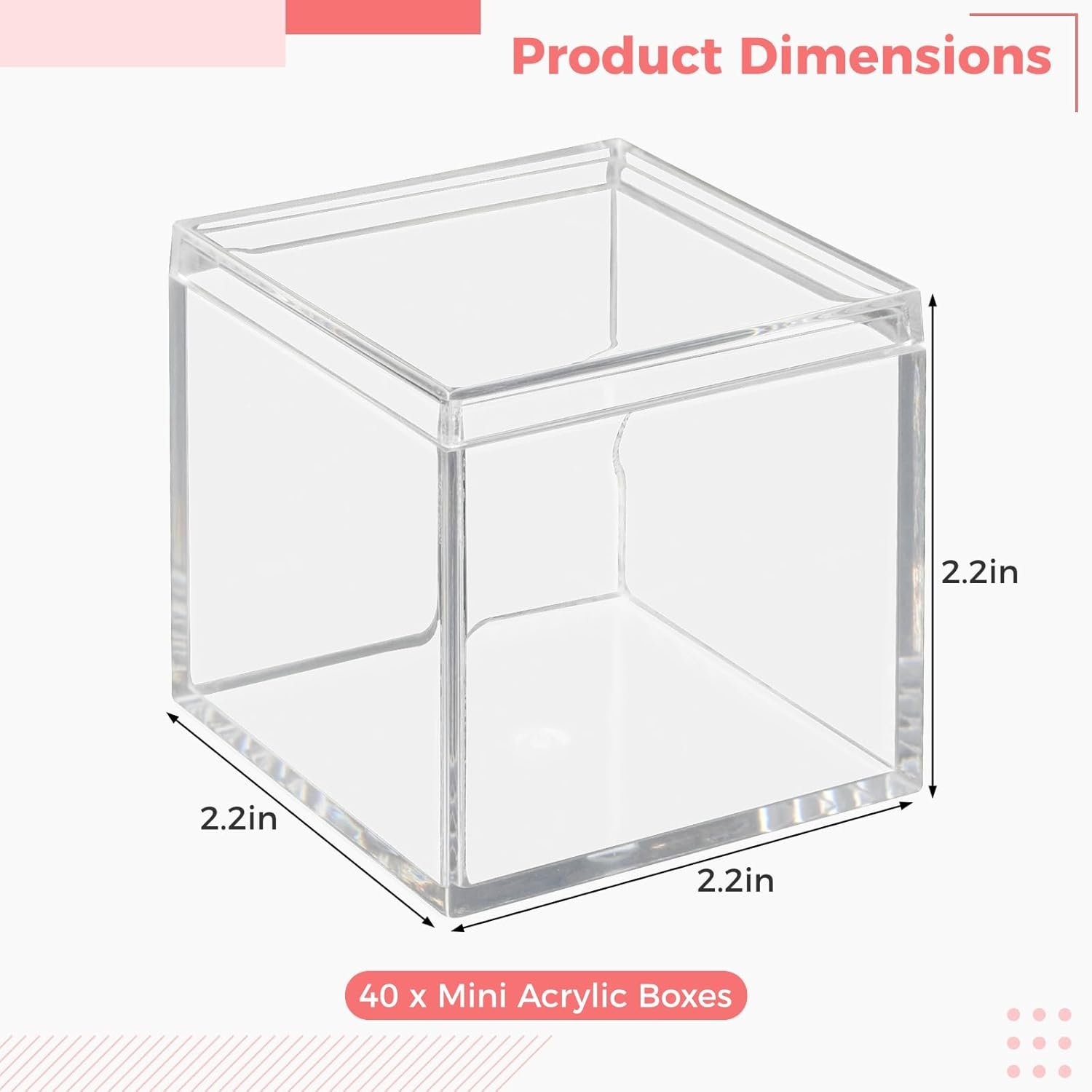 Logo Personalizado 40 Pcs Cajas Acrílicas - Cajas de Exhibición Transparentes Pequeñas Cuadradas 2.2 x 2.2 x 2.2 in, con Tapa para Dulces, Pastillas, Pendientes, Joyería, Cuentas Pequeñas Marca Blanca, Fábrica.