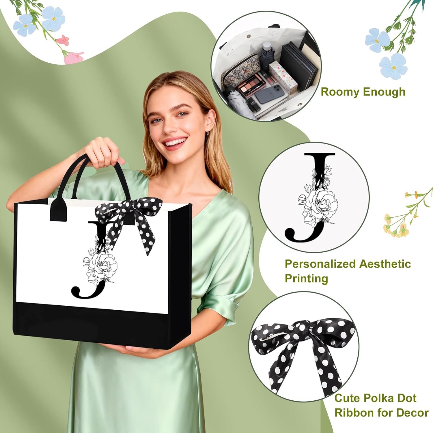 Regalos de cumpleaños para mujeres, bolsa de maquillaje personalizada con logo, regalo del Día de la Madre para esposa, madre, amiga, hija, hermana o novia, bolso de inicial (J) y proveedor de productos personalizados.