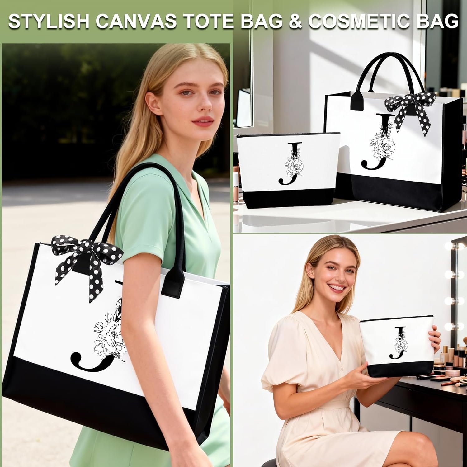 Regalos de cumpleaños para mujeres, bolsa de maquillaje personalizada con logo, regalo del Día de la Madre para esposa, madre, amiga, hija, hermana o novia, bolso de inicial (J) y proveedor de productos personalizados.