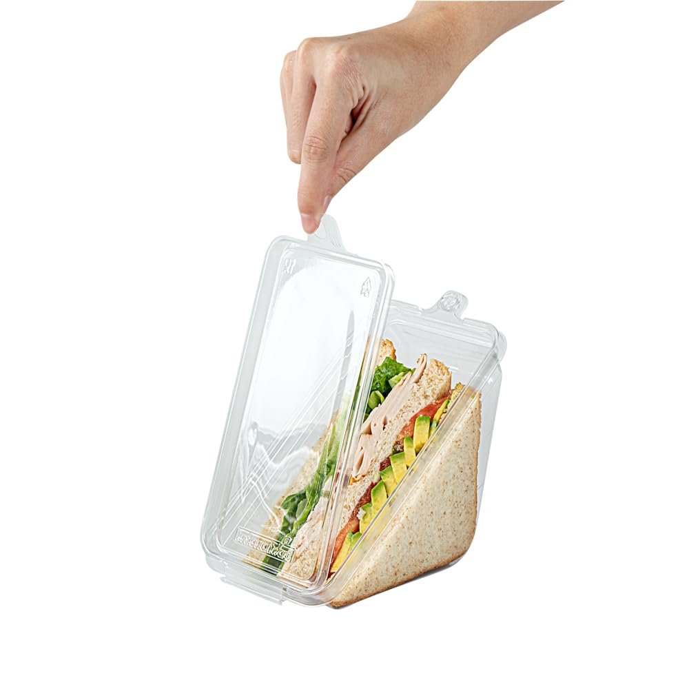 Contenedores para Llevar Triangulares 7.4 x 3.9 x 3.5 Pulgadas con Tapa Bisagra, Marca Blanca y Logo Personalizado, Proveedor de Envases Plásticos Transparentes para Sándwiches Congelables y Respetuosos con el Medio Ambiente. Contenedores para Llevar Triangulares 7.4 x 3.9 x 3.5 Pulgadas con Tapa Bisagra, Marca Blanca y Logo Personalizado, Proveedor de Envases Plásticos Transparentes para Sándwiches Congelables y Respetuosos con el Medio Ambiente.