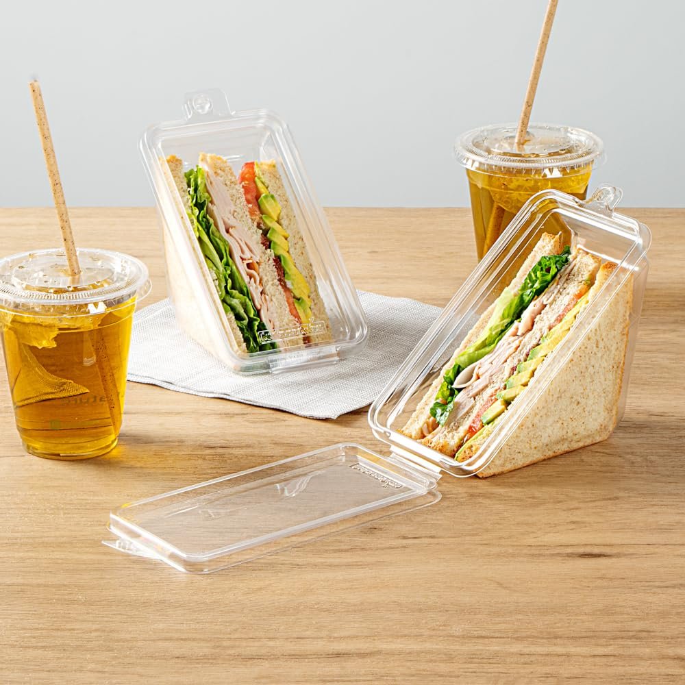 Contenedores para Llevar Triangulares 7.4 x 3.9 x 3.5 Pulgadas con Tapa Bisagra, Marca Blanca y Logo Personalizado, Proveedor de Envases Plásticos Transparentes para Sándwiches Congelables y Respetuosos con el Medio Ambiente. Contenedores para Llevar Triangulares 7.4 x 3.9 x 3.5 Pulgadas con Tapa Bisagra, Marca Blanca y Logo Personalizado, Proveedor de Envases Plásticos Transparentes para Sándwiches Congelables y Respetuosos con el Medio Ambiente.