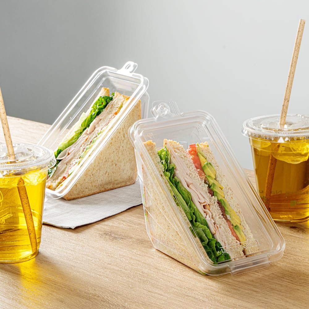 Contenedores para Llevar Triangulares 7.4 x 3.9 x 3.5 Pulgadas con Tapa Bisagra, Marca Blanca y Logo Personalizado, Proveedor de Envases Plásticos Transparentes para Sándwiches Congelables y Respetuosos con el Medio Ambiente. Contenedores para Llevar Triangulares 7.4 x 3.9 x 3.5 Pulgadas con Tapa Bisagra, Marca Blanca y Logo Personalizado, Proveedor de Envases Plásticos Transparentes para Sándwiches Congelables y Respetuosos con el Medio Ambiente.