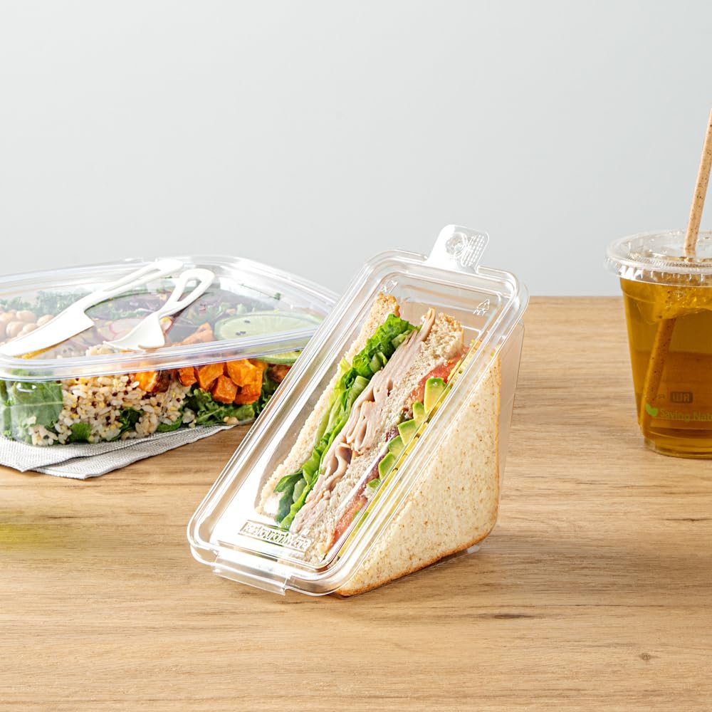 Contenedores para Llevar Triangulares 7.4 x 3.9 x 3.5 Pulgadas con Tapa Bisagra, Marca Blanca y Logo Personalizado, Proveedor de Envases Plásticos Transparentes para Sándwiches Congelables y Respetuosos con el Medio Ambiente. Contenedores para Llevar Triangulares 7.4 x 3.9 x 3.5 Pulgadas con Tapa Bisagra, Marca Blanca y Logo Personalizado, Proveedor de Envases Plásticos Transparentes para Sándwiches Congelables y Respetuosos con el Medio Ambiente.