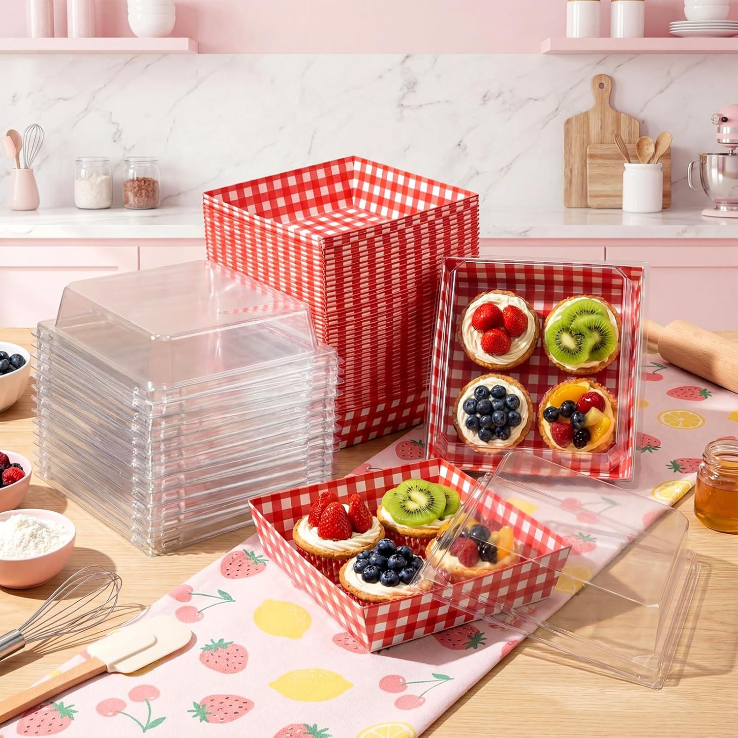 Logo Personalizado Cajas de Charcutería a Rayas Rojas y Blancas con Ventanas, Cajas de Regalo para Fiesta de Pizza, Boda, Baby Shower y Picnic Buffet, Marca Blanca Proveedor 50 Pack.