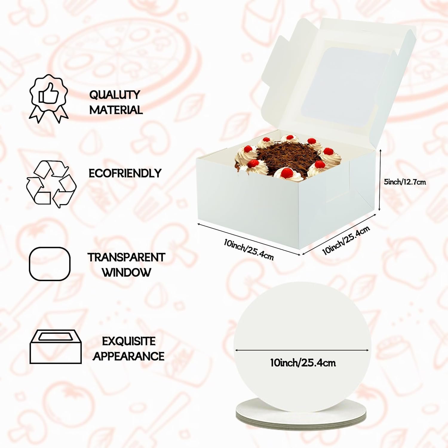 Cajas Pasteles para Cookies, Pies, Cupcakes y Pasteles con Ventana, 30pcs de 10x10x5 Pulgadas, Logo Personalizado, Marca Blanca, Proveedor de Equipos de Pastelería