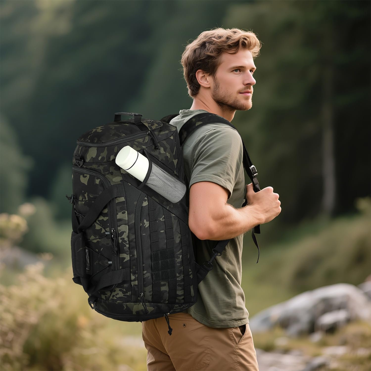 Logo Personalizado Mochila de viaje y gimnasio táctica 3-en-1 Multi-funcional 45L con compartimento para zapatos y bolsillo húmedo para entrenamiento fin de semana, Marca Blanca con webbing Molle, Proveedor de equipo deportivo. Logo Personalizado Mochila de viaje y gimnasio táctica 3-en-1 Multi-funcional 45L con compartimento para zapatos y bolsillo húmedo para entrenamiento fin de semana, Marca Blanca con webbing Molle, Proveedor de equipo deportivo.