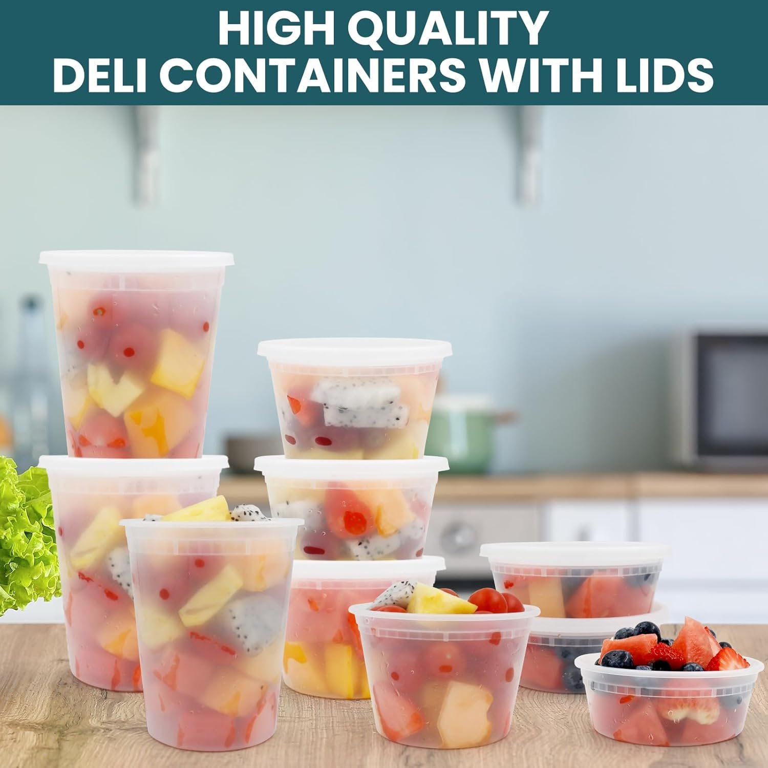 Contenedores Deli desechables con tapa, 48 sets de 8oz, 16oz y 32oz - Recipientes de plástico para alimentos, a prueba de fugas, libres de BPA, aptos para microondas, congelador y lavavajillas, Marca Blanca de Fábrica. Contenedores Deli desechables con tapa, 48 sets de 8oz, 16oz y 32oz - Recipientes de plástico para alimentos, a prueba de fugas, libres de BPA, aptos para microondas, congelador y lavavajillas, Marca Blanca de Fábrica.