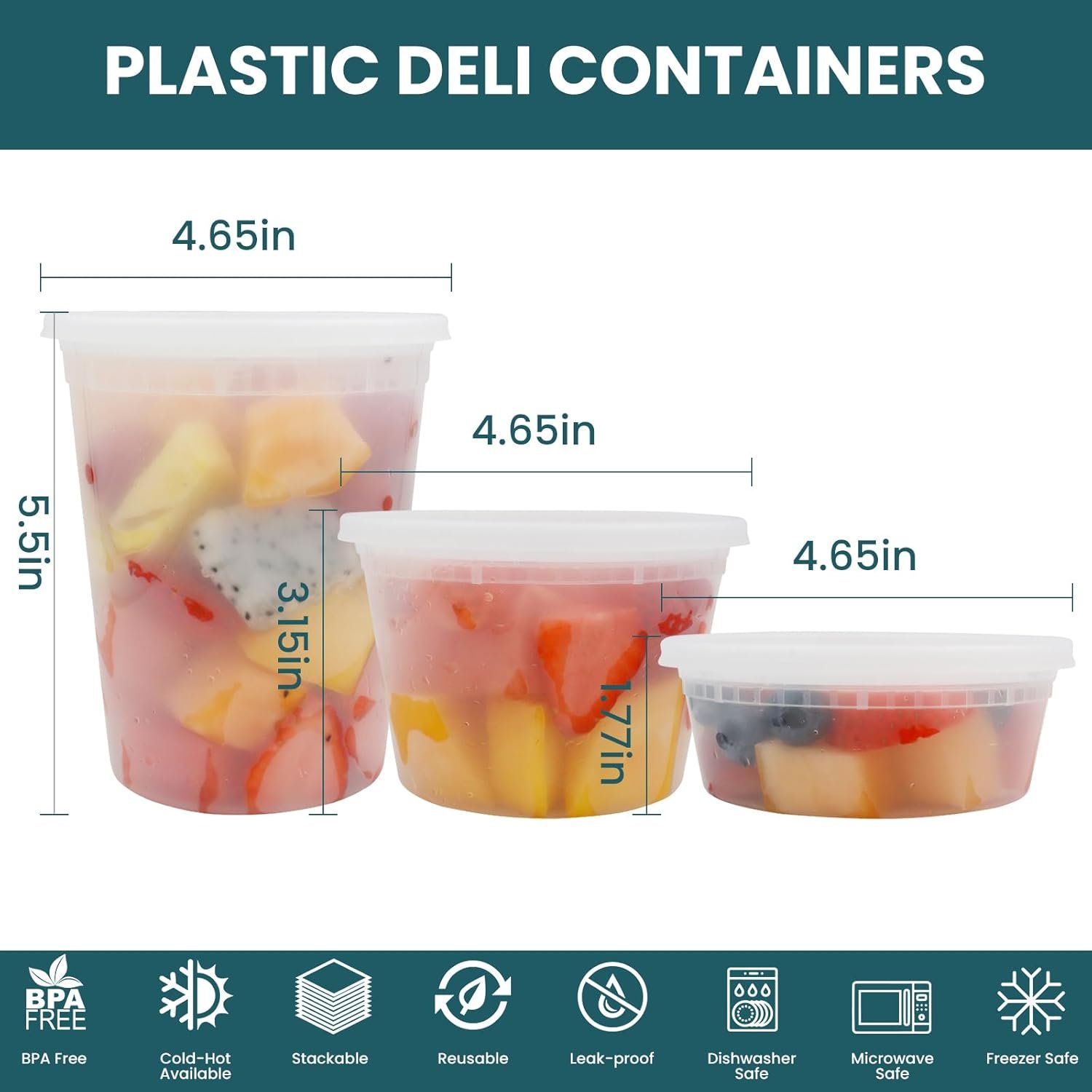 Contenedores Deli desechables con tapa, 48 sets de 8oz, 16oz y 32oz - Recipientes de plástico para alimentos, a prueba de fugas, libres de BPA, aptos para microondas, congelador y lavavajillas, Marca Blanca de Fábrica. Contenedores Deli desechables con tapa, 48 sets de 8oz, 16oz y 32oz - Recipientes de plástico para alimentos, a prueba de fugas, libres de BPA, aptos para microondas, congelador y lavavajillas, Marca Blanca de Fábrica.