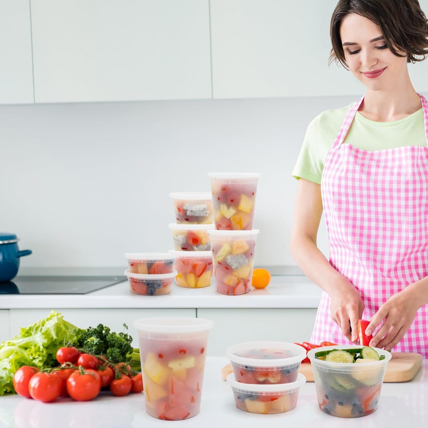 Contenedores Deli desechables con tapa, 48 sets de 8oz, 16oz y 32oz - Recipientes de plástico para alimentos, a prueba de fugas, libres de BPA, aptos para microondas, congelador y lavavajillas, Marca Blanca de Fábrica. Contenedores Deli desechables con tapa, 48 sets de 8oz, 16oz y 32oz - Recipientes de plástico para alimentos, a prueba de fugas, libres de BPA, aptos para microondas, congelador y lavavajillas, Marca Blanca de Fábrica.