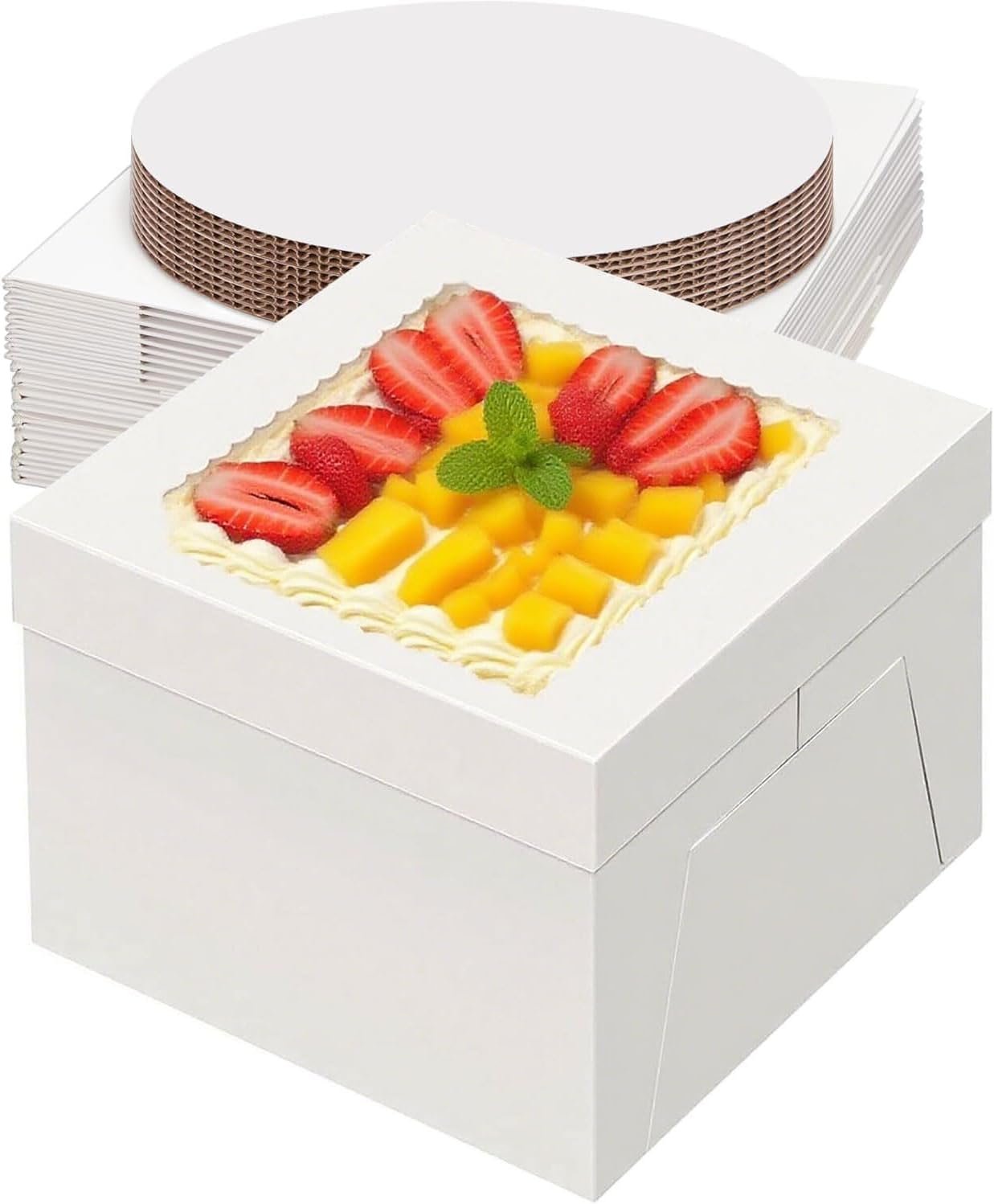 Logo Personalizado 20 Packs de Cajas para Pasteles de 12 pulgadas con Tablero para Pasteles y Ventanas Transparentes (10 Pcs Caja + 10 Pcs Tablero) Contenedores Desechables para Pastelería, Transportador de Pasteles para Galletas y Tartas (12x12x8 pulgadas) Proveedor.