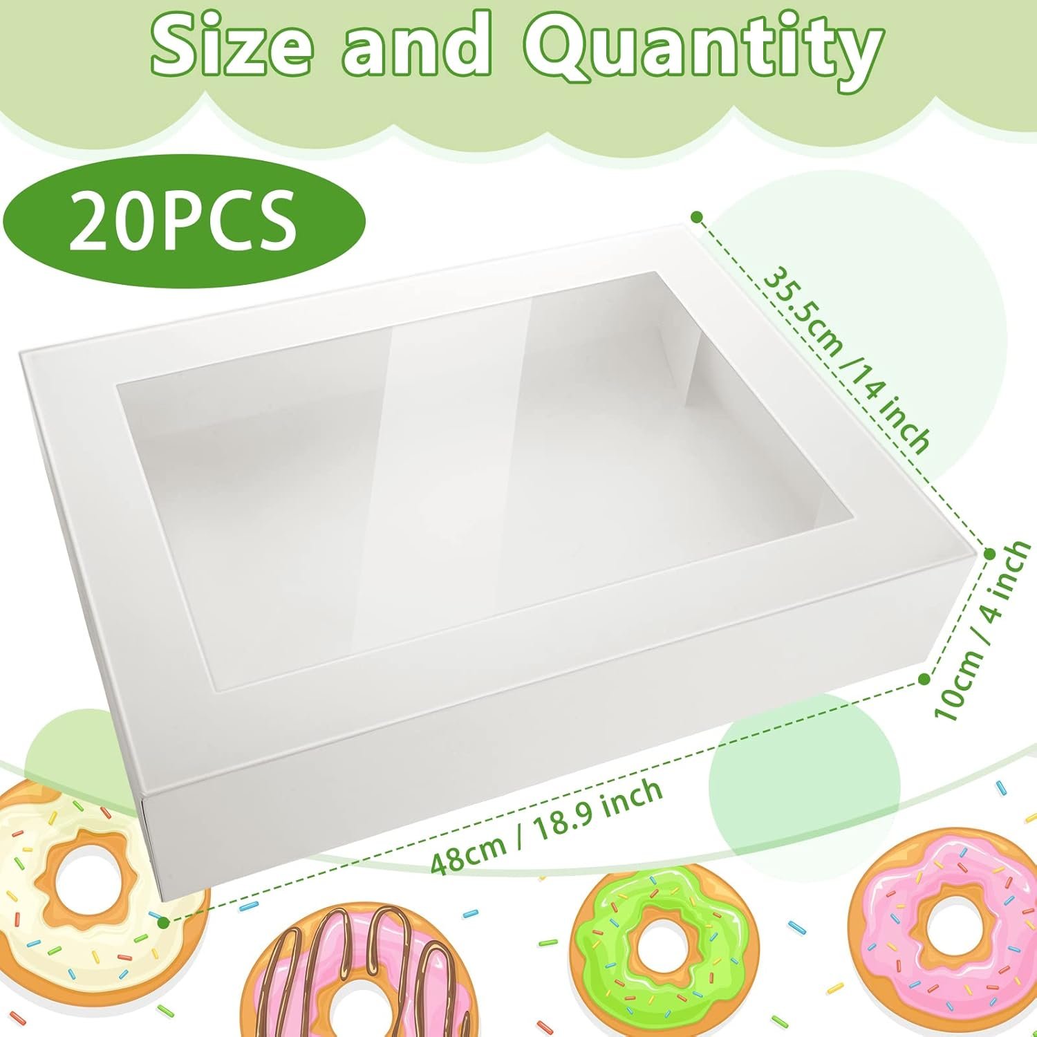 Caja de pasteles con ventana, 19 x 14 x 4 pulgadas, ideal para repostería. Personaliza con tu logo en esta caja de cartón grande para pasteles, apta para galletas, cupcakes y tartas. Proveedor de envases para la industria de la panadería, pack de 10 unidades.