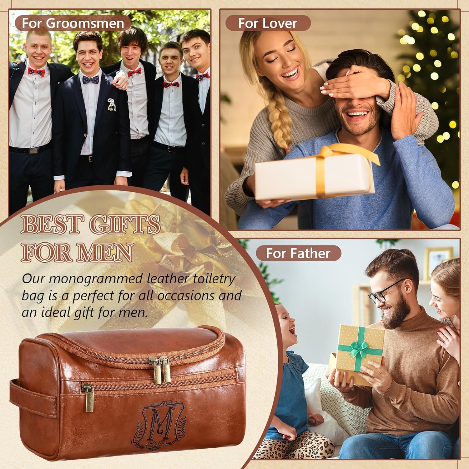 Bolsa de Aseo de Cuero Personalizada para Hombre con Logo Personalizado, Neceser de Viaje con Gancho Monogramado, Kit de Baño de Cuero con Asa Lateral para Él, Regalos de Aniversario y Cumpleaños, Fabricante.