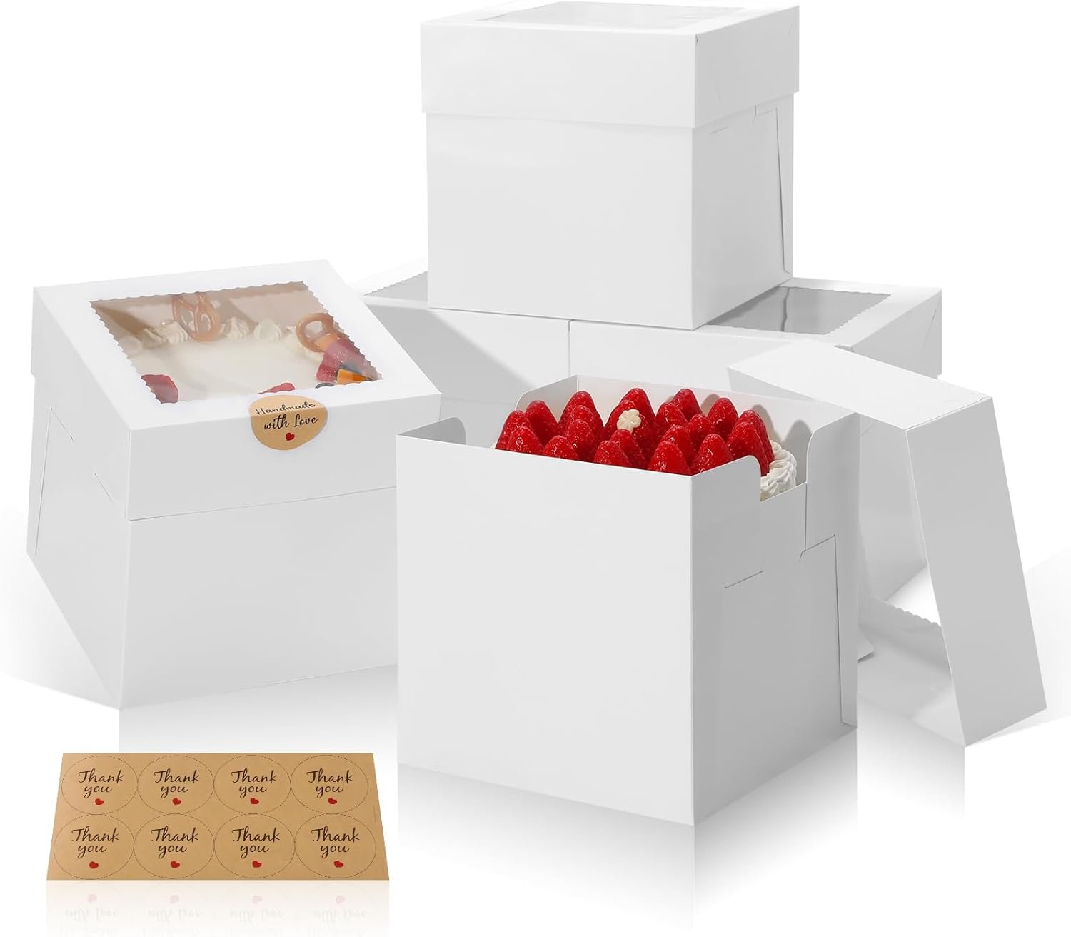 Cajas Pasteles Personalizadas con Logo, Cajas de Cartón Cuadradas de 8x8x8 Pulgadas con Ventana para Decoración de Pasteles en Día de San Valentín, Día de la Madre, Bodas y Cumpleaños, Proveedor de Suministros para Regalos.