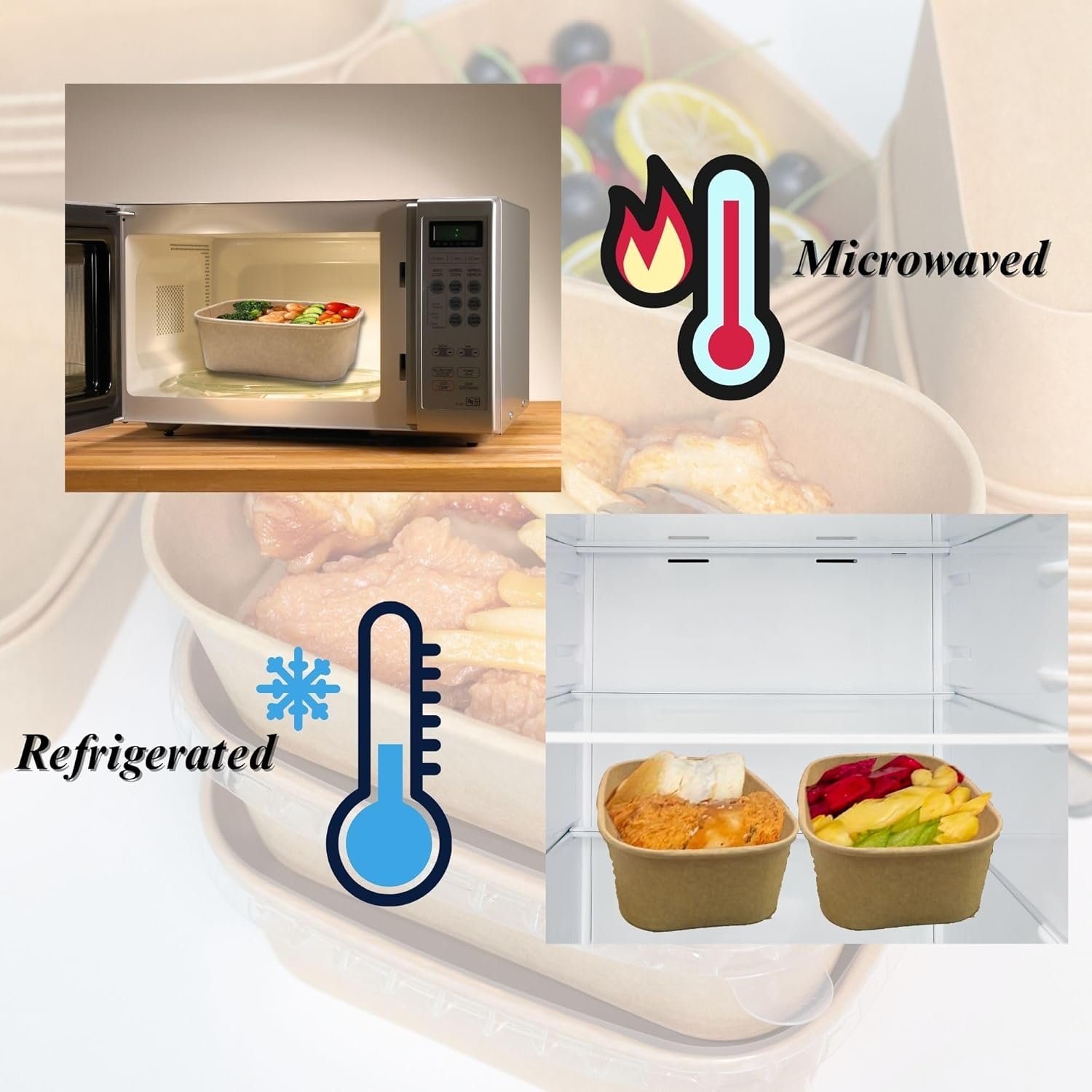 Contenedor desechable de comida de 17 oz con tapas, 50 sets de tazones de papel kraft compostables para sopa, fideos y acai aptos para microondas, cuenco a prueba de fugas para ensaladas, marca blanca de fabricante para almuerzos, fiestas y comida para llevar.