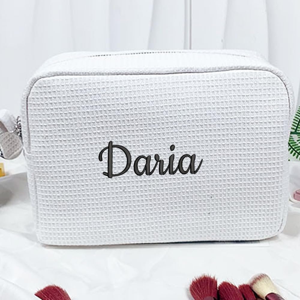Logo Personalizado Neceser de Viaje para Cosméticos, Bolsa de Aseo Bordada con Nombre Personalizado para Mujeres, Mamás, Papás, Damas de Honor (22x16x9.5cm) - Proveedor de Productos Especializados