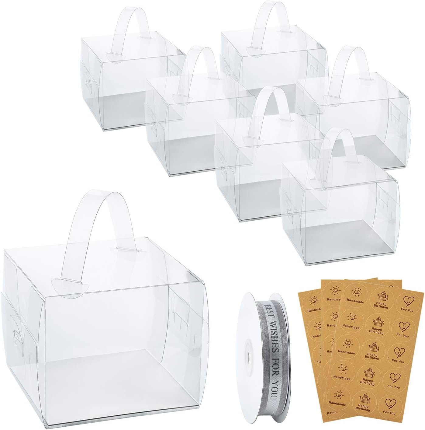 Cajas de pastel transparentes de 25 piezas, logo personalizado para fiestas, cajas de repostería de 5x5x4 pulgadas ideales para galletas, pasteles, caramelos, marca blanca de alta calidad de nuestro proveedor.