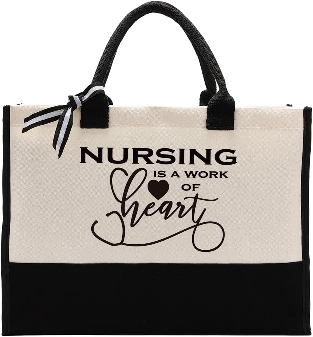 Logo Personalizado Bolsa Tote de Enfermera, Bolsa de Lona con Mensaje - La Enfermería es un Trabajo del Corazón, Regalo Inspirador de Graduación para Enfermeros, Regalo de Agradecimiento para Enfermera, Proveedor de Fábrica de Bolsas de Lona de Algodón.