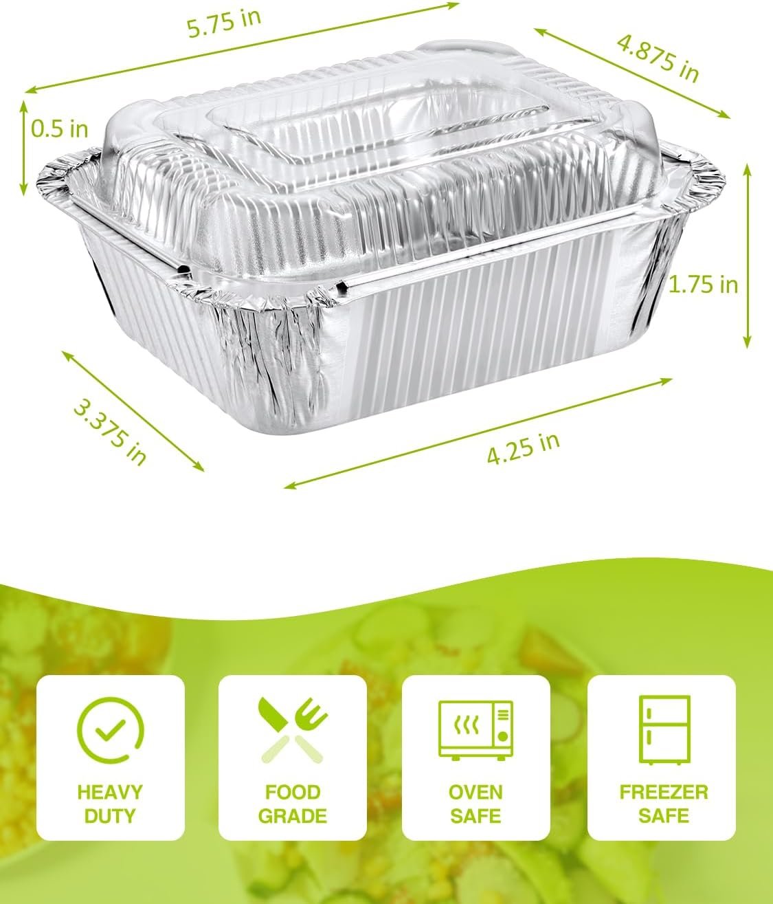 Logo Personalizado 110 Paquete de Bandejas de Aluminio Desechables de 5x4 con Tapas en Cúpula - Contenedores para Comida para Llevar - 1lb Mini Bandejas de Aluminio para Preparación de Comidas, Cocción, Asado, Calentamiento y Horneado - Marca Blanca Proveedor