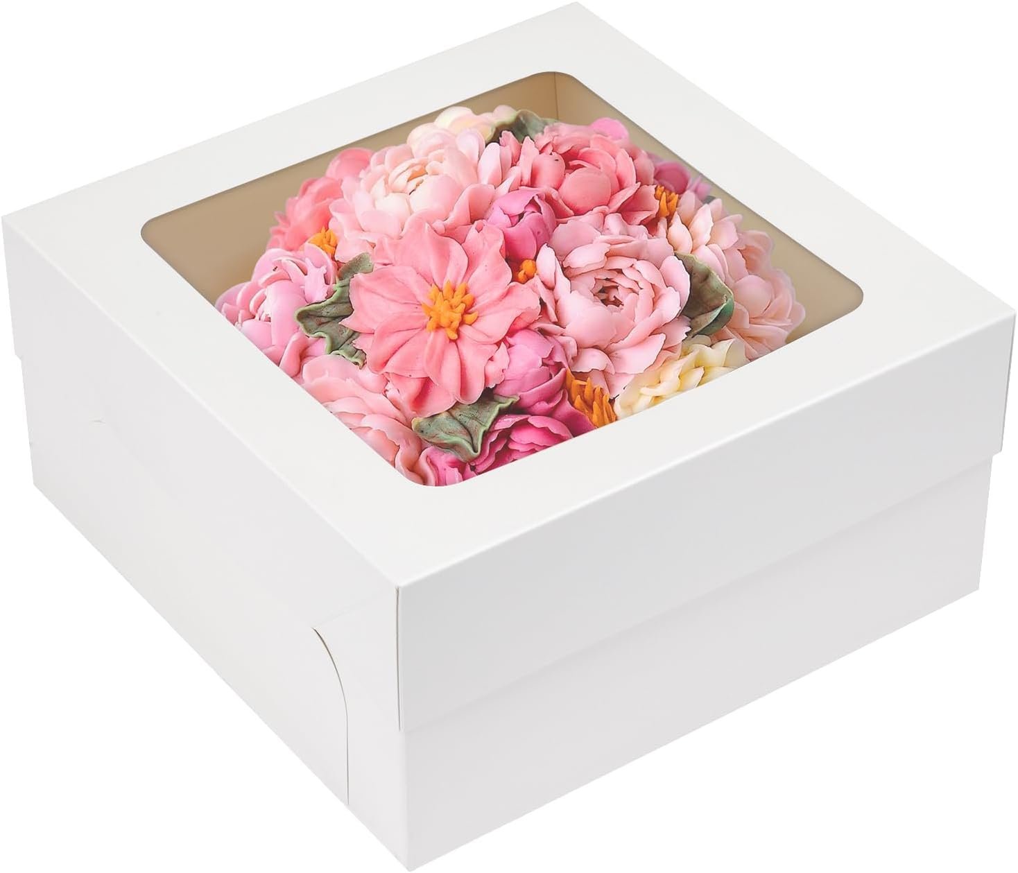 Logo Personalizado para Cajas de Pasteles 12x12x6 Pulgadas, Cajas de Repostería con Ventana para San Valentín y el Día de la Madre, Marca Blanca de un Proveedor de Cajas para Pasteles Grandes.