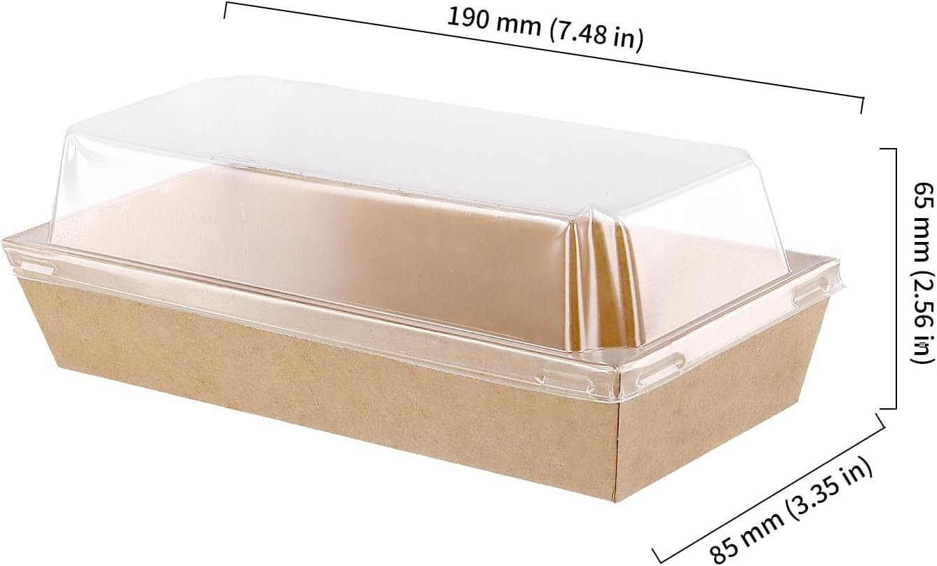 Caja de Charcutería Pequeña de Cartón Kraft de 150PCS 7.5x3.3 Pulgadas con Tapa Transparente, Ideal para Postres, Galletas, Sándwiches, Pasteles, Sushi y Cupcakes, Proveedor de Marca Blanca.
