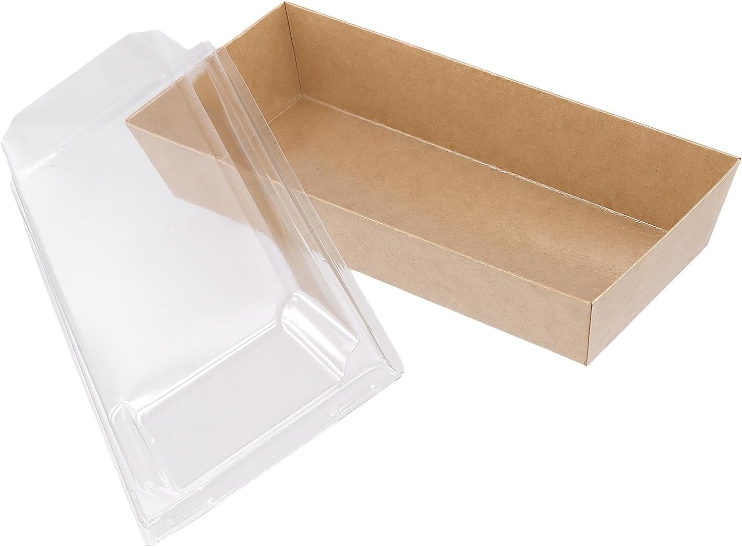 Caja de Charcutería Pequeña de Cartón Kraft de 150PCS 7.5x3.3 Pulgadas con Tapa Transparente, Ideal para Postres, Galletas, Sándwiches, Pasteles, Sushi y Cupcakes, Proveedor de Marca Blanca.