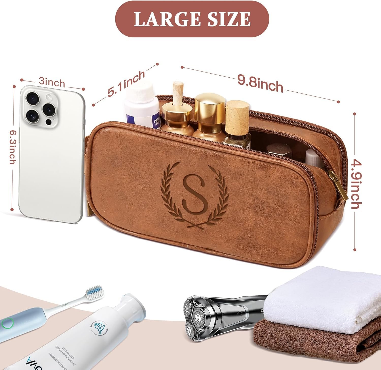 Logo Personalizado Neceser de Aseo para Hombre, Regalos para Novio, Bolsa de Aseo para Caddy de Ducha, Iniciales Personalizadas y Trigo, Esenciales de Viaje para Hombres (Mediano, Amarillo Marrón, J) Proveedor.