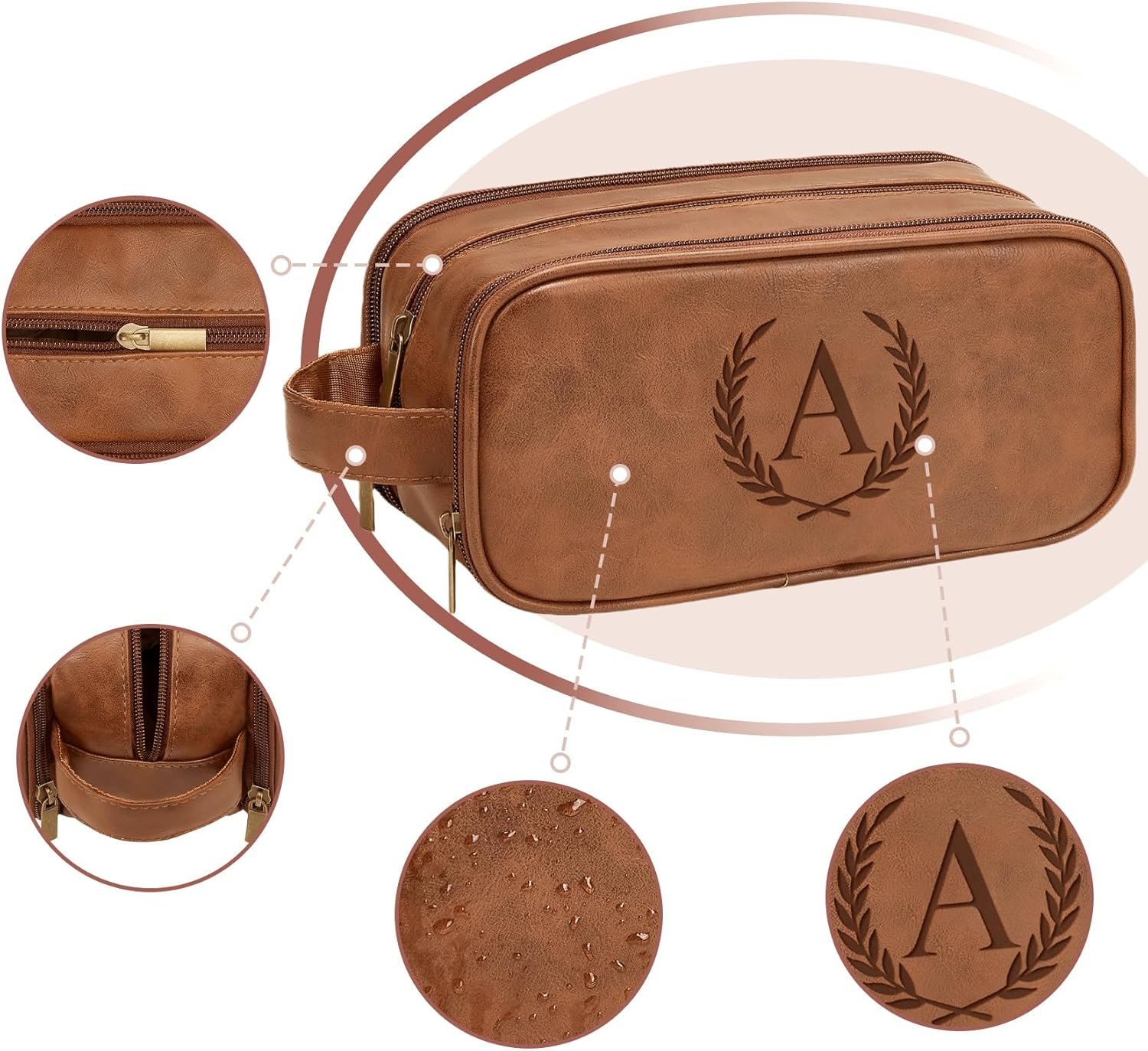 Logo Personalizado Neceser de Aseo para Hombre, Regalos para Novio, Bolsa de Aseo para Caddy de Ducha, Iniciales Personalizadas y Trigo, Esenciales de Viaje para Hombres (Mediano, Amarillo Marrón, J) Proveedor.