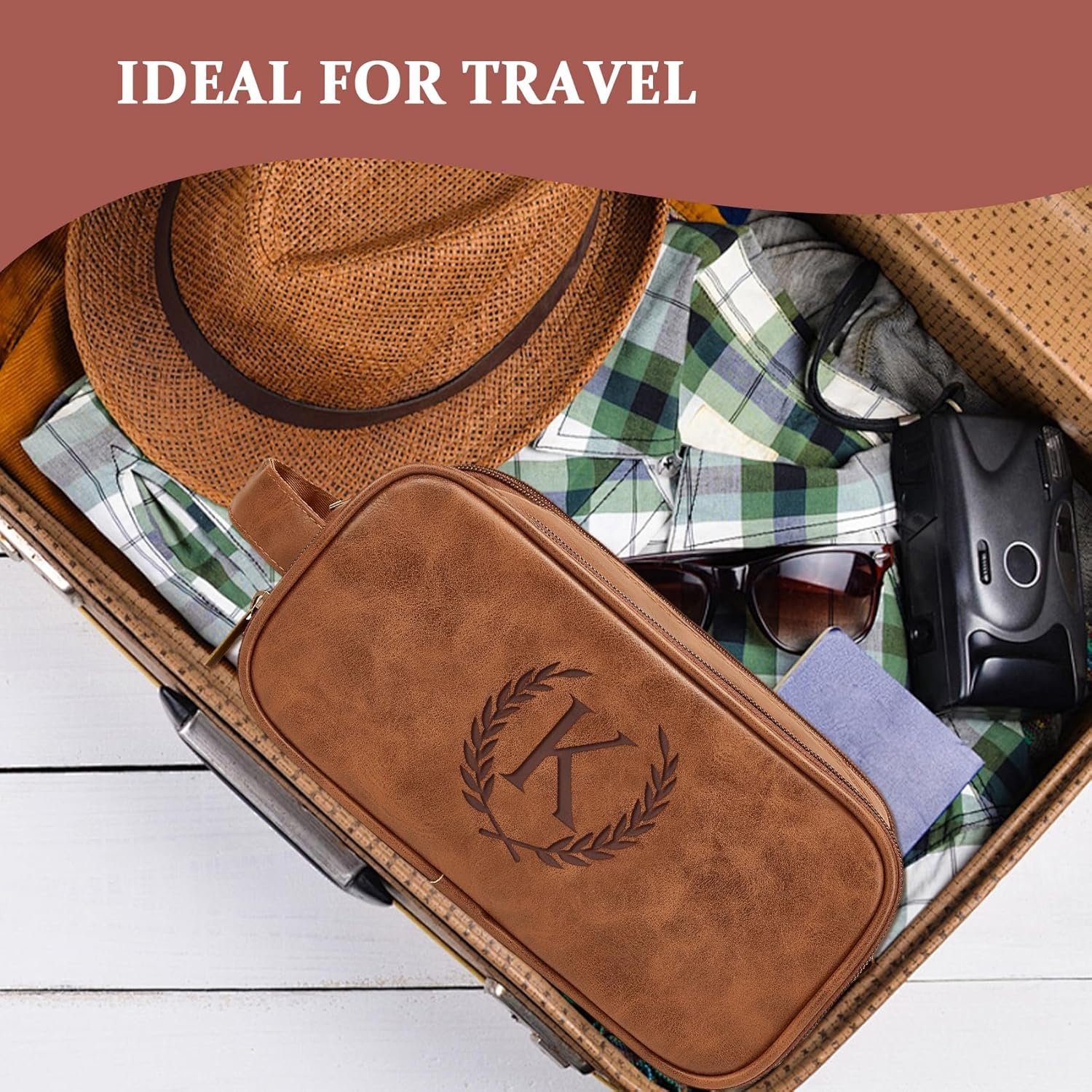 Logo Personalizado Neceser de Aseo para Hombre, Regalos para Novio, Bolsa de Aseo para Caddy de Ducha, Iniciales Personalizadas y Trigo, Esenciales de Viaje para Hombres (Mediano, Amarillo Marrón, J) Proveedor.