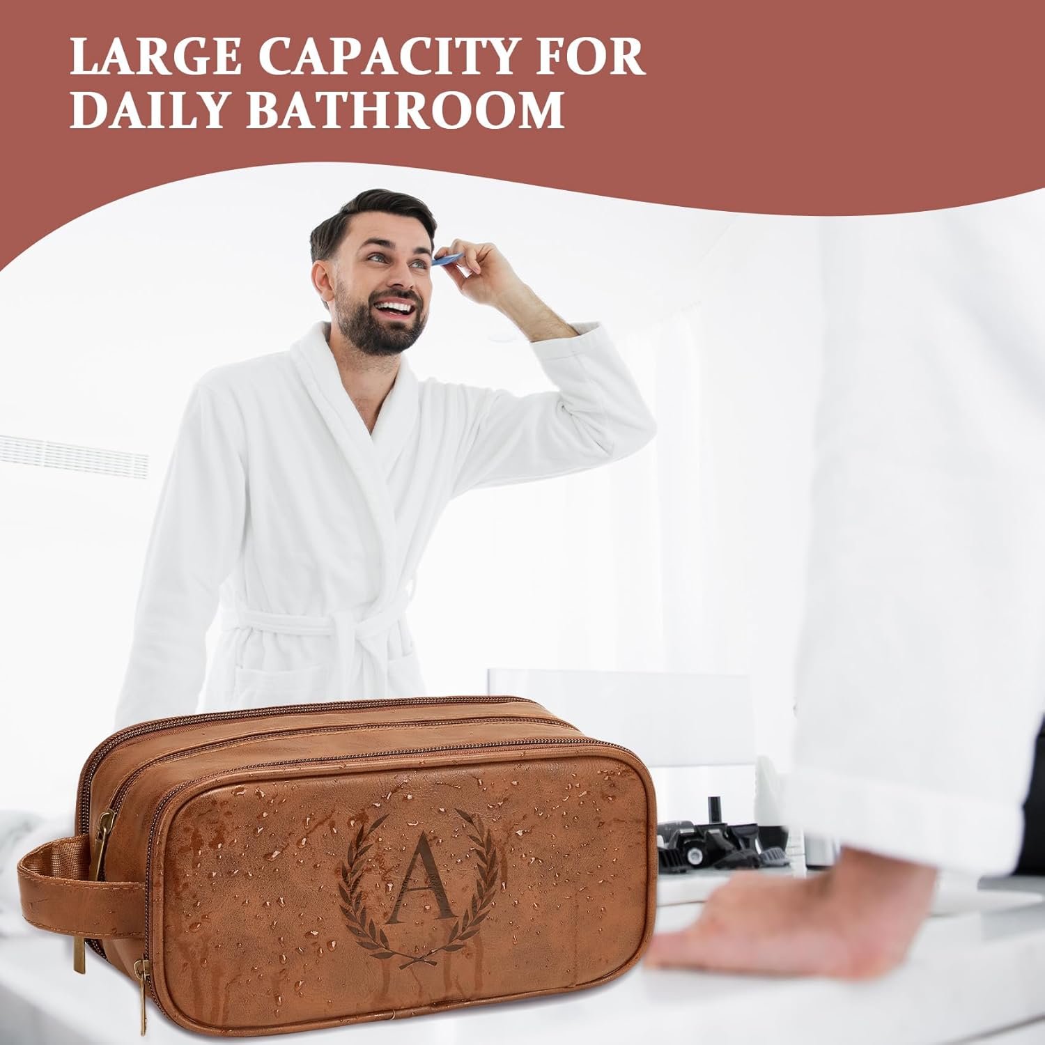 Logo Personalizado Neceser de Aseo para Hombre, Regalos para Novio, Bolsa de Aseo para Caddy de Ducha, Iniciales Personalizadas y Trigo, Esenciales de Viaje para Hombres (Mediano, Amarillo Marrón, J) Proveedor.