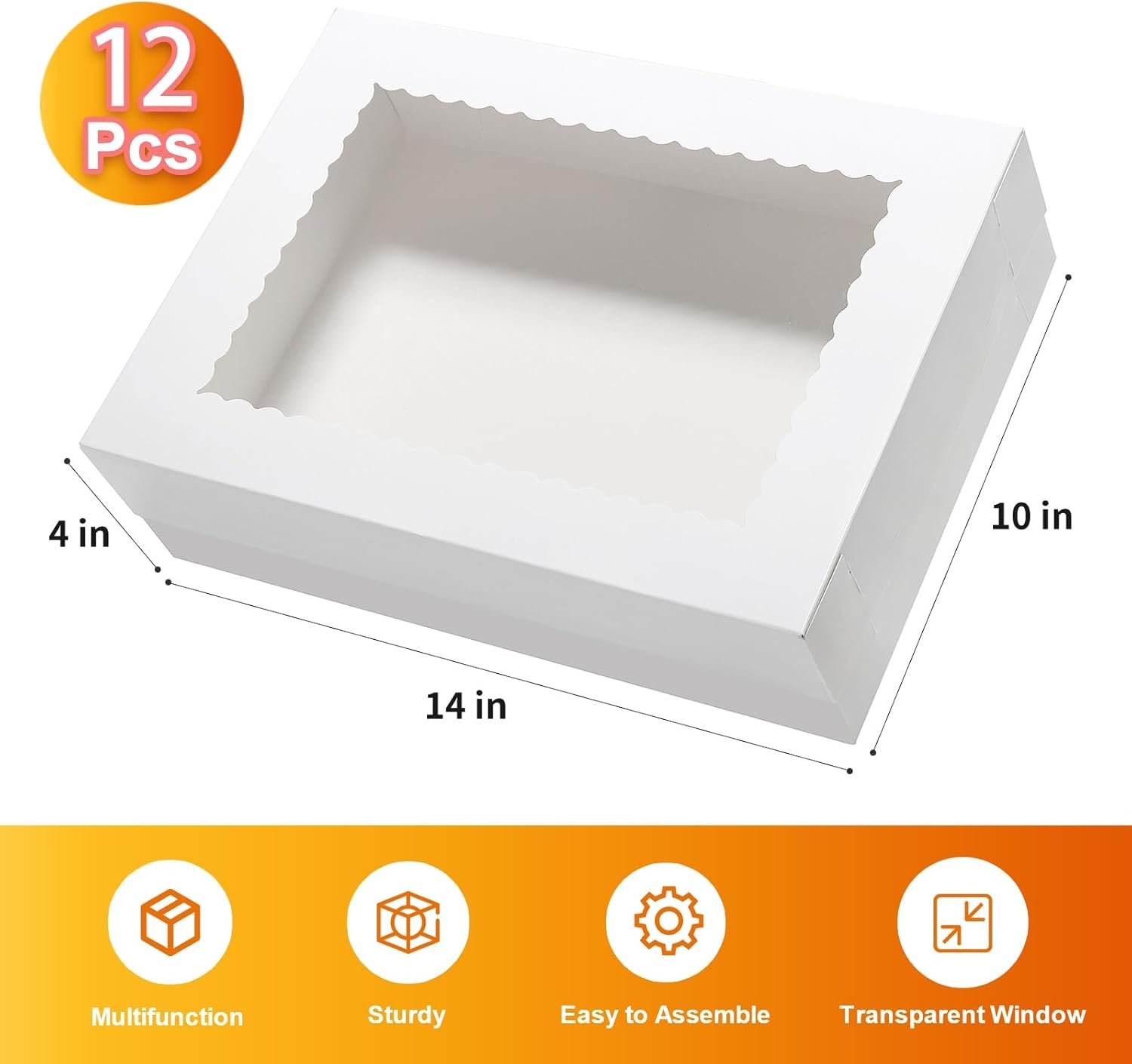 Caja para Pasteles Rectangulares 12pcs 14x10x4 con Ventana - Logotipo Personalizado, Ideales para Donuts y Tartas, Marca Blanca de Fábrica para Empaques de Repostería.