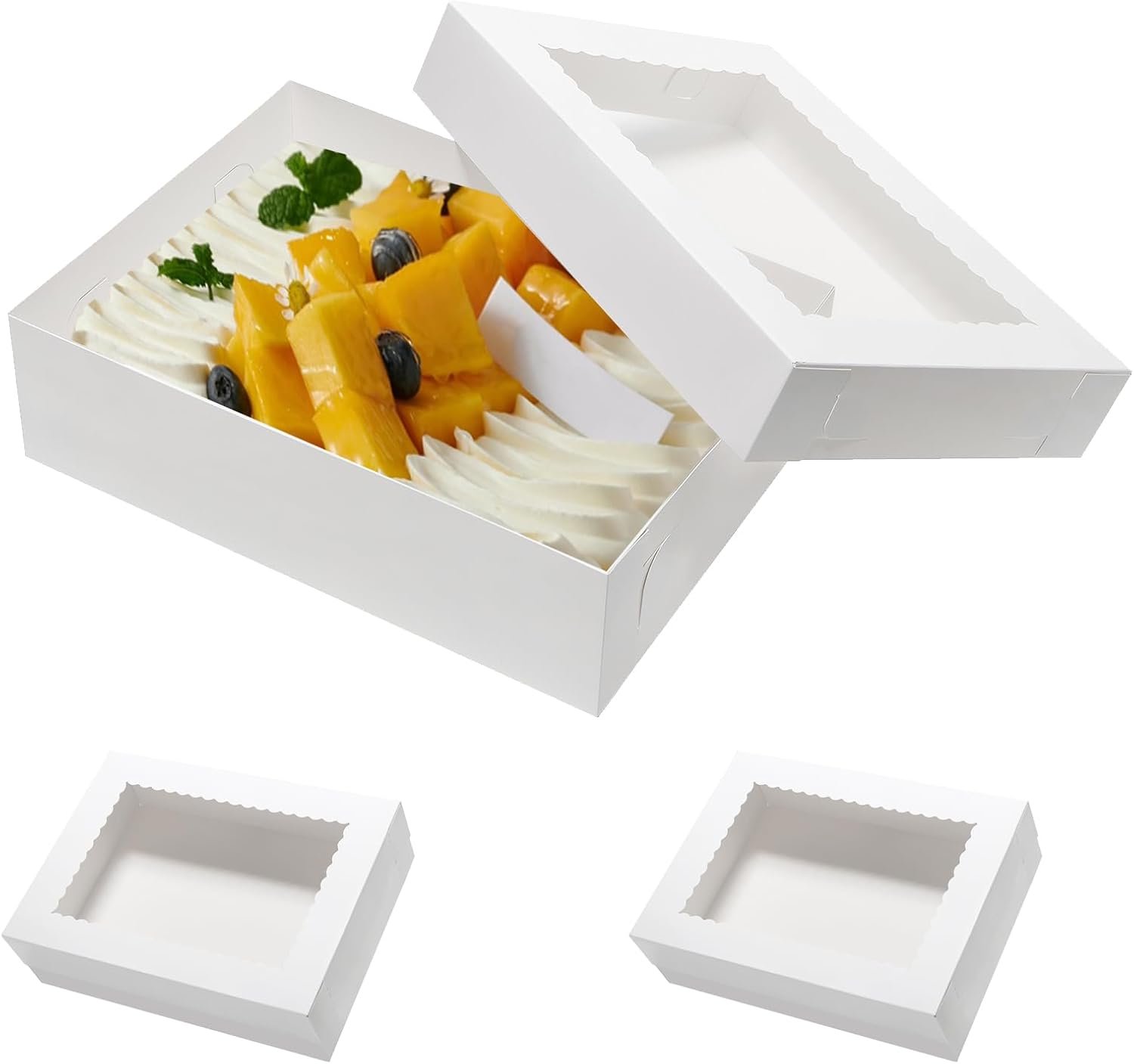 Caja para Pasteles Rectangulares 12pcs 14x10x4 con Ventana - Logotipo Personalizado, Ideales para Donuts y Tartas, Marca Blanca de Fábrica para Empaques de Repostería.