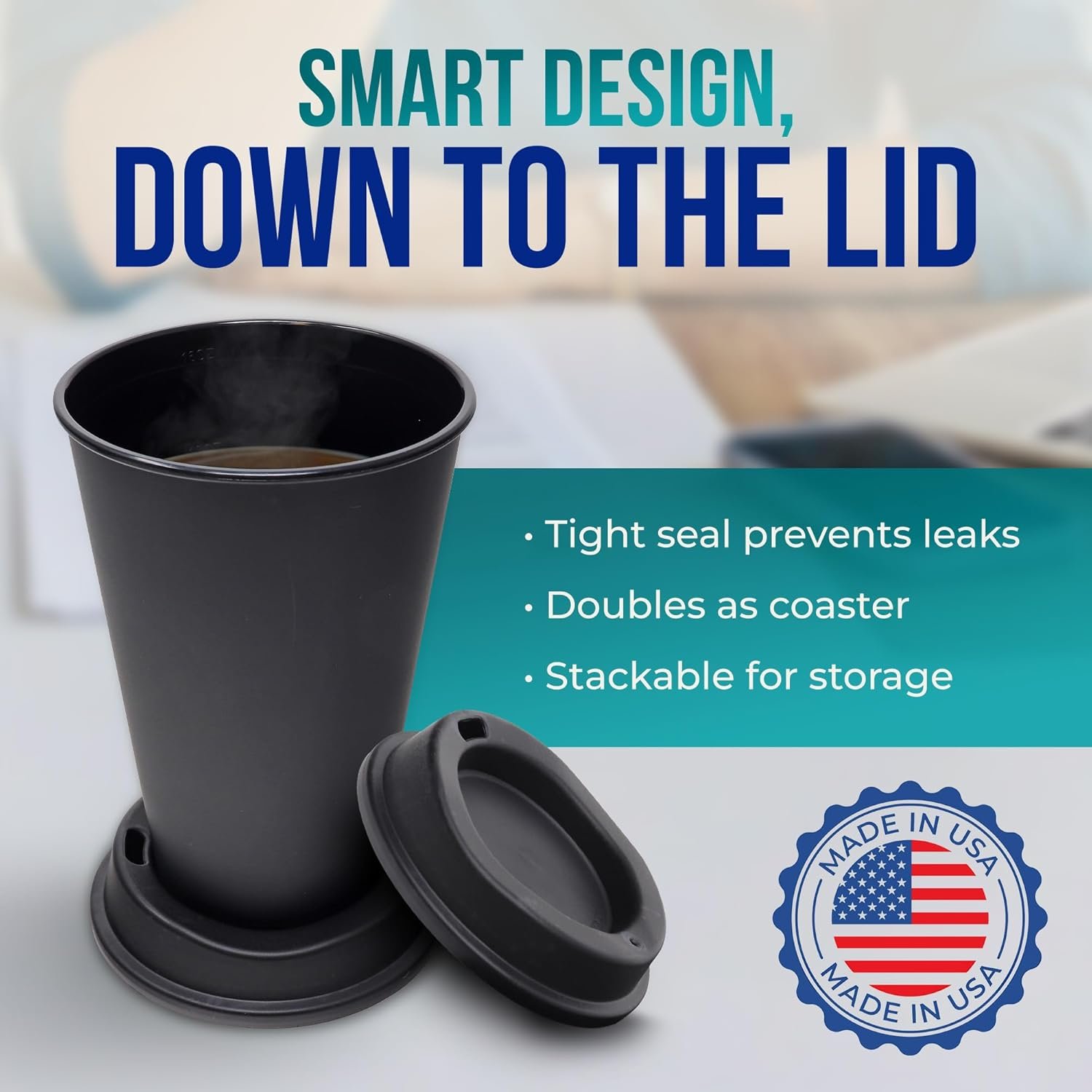 Tazas de café reutilizables de 16 oz con tapa 6 Pk, ideales para bebidas calientes o frías, aptas para lavavajillas y microondas, con logo personalizado, envases de marca blanca, proveedor de tazas blancas con tapas negras.