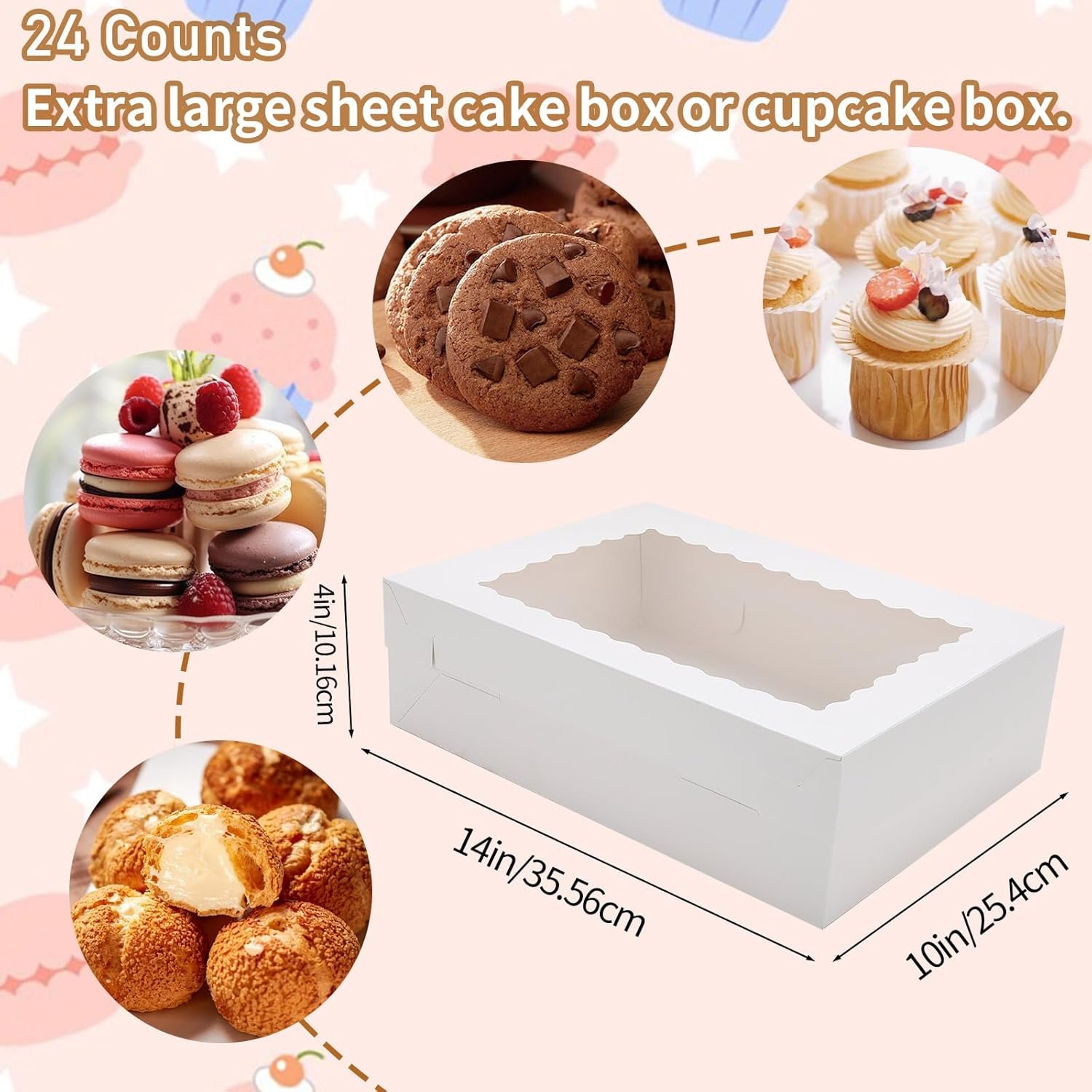 Logo Personalizado para 24 Sets de Cajas de Pastelería Blancas 14x10x4in con Ventana, Cajas Rectangulares Grandes para Pasteles, Donas, Cupcakes y Tartas, Marca Blanca de Proveedor. Logo Personalizado para 24 Sets de Cajas de Pastelería Blancas 14x10x4in con Ventana, Cajas Rectangulares Grandes para Pasteles, Donas, Cupcakes y Tartas, Marca Blanca de Proveedor.