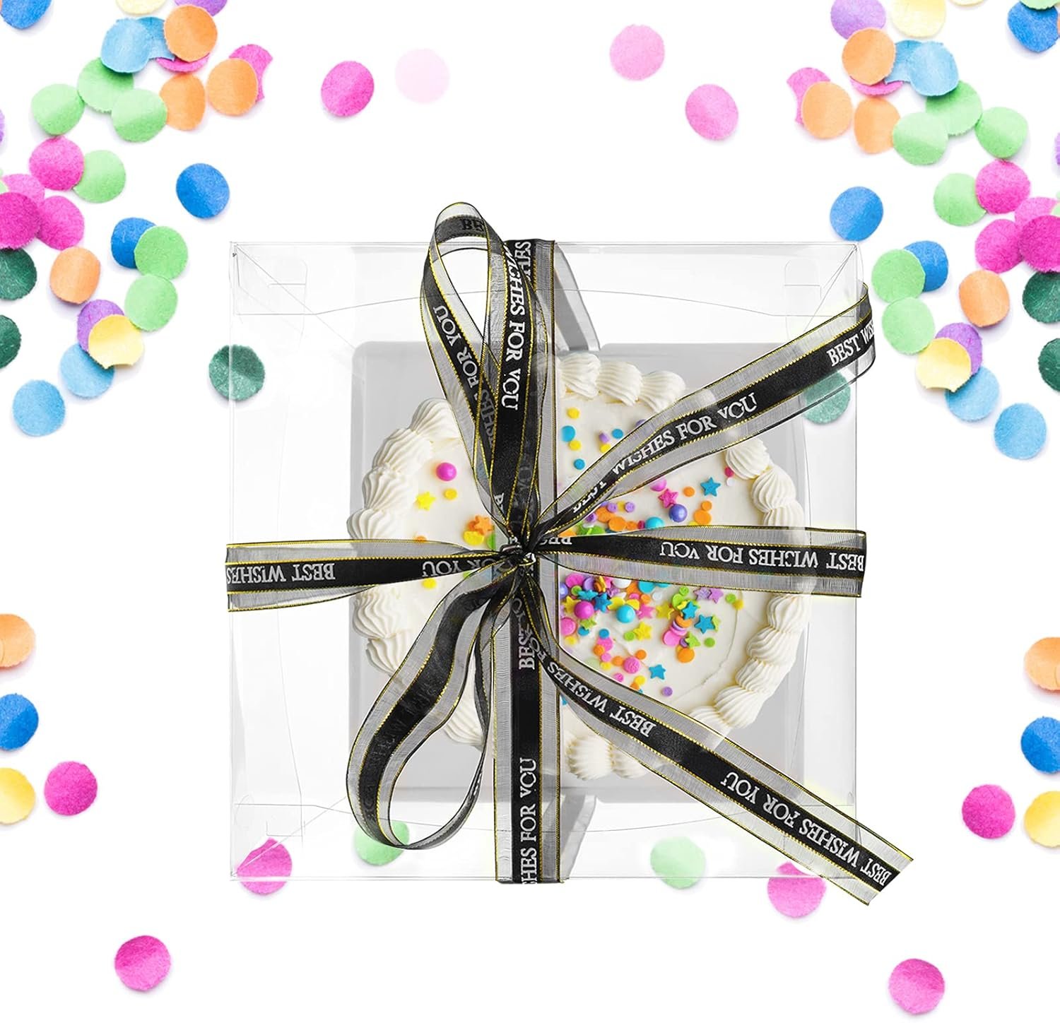 Caja de pastel transparente de 10 x 10 x 9 pulgadas con cinta, Pack de 4 unidades para bodas, cumpleaños y aniversarios, con opción de Logo Personalizado, ideal para exhibición de postres, Fabricante especializado en soluciones de empaque.
