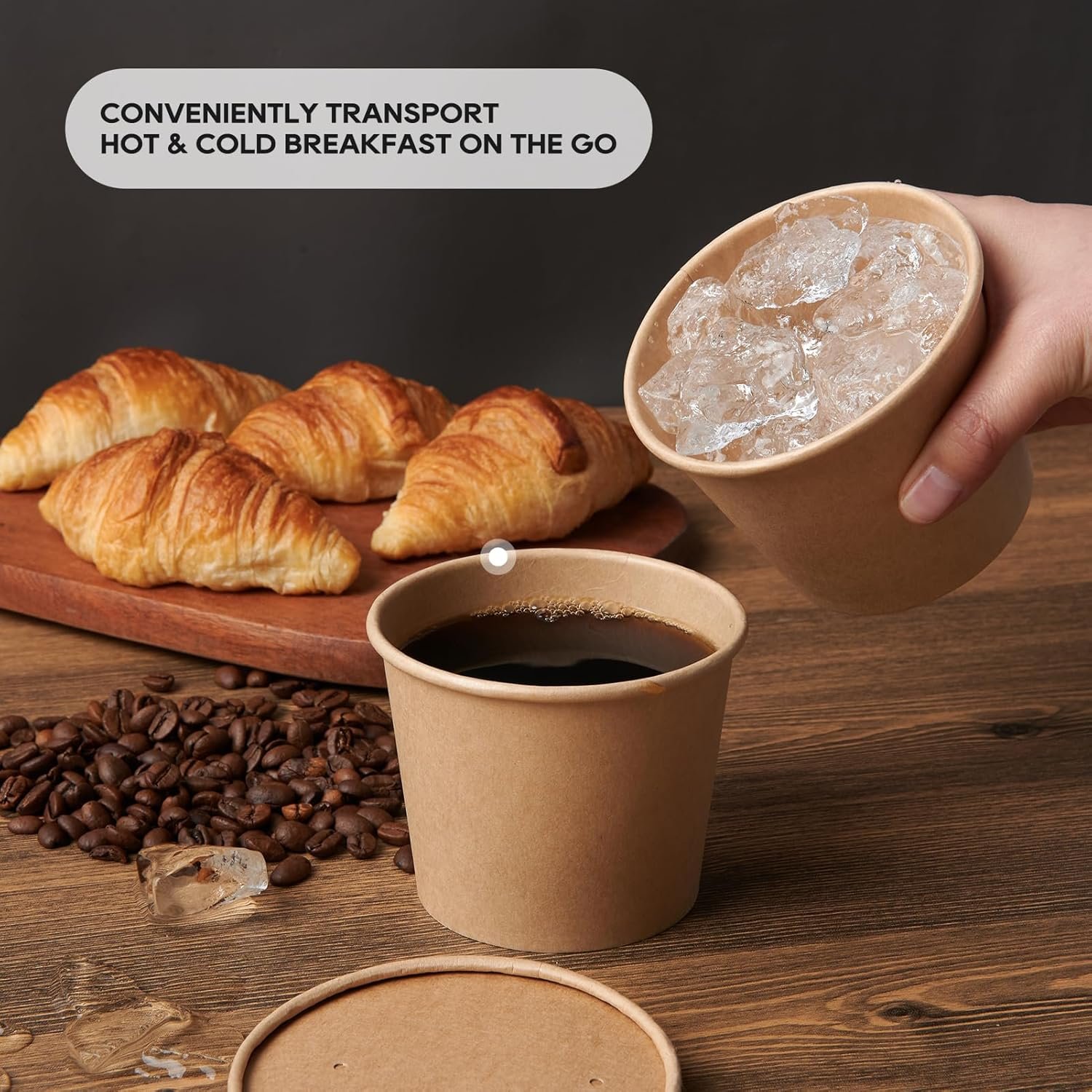 Contenedores de Sopa de Papel Desechables 50pack 8oz con Tapa, Personalizados con Logo, Copas de Comida para Almacenamiento, A prueba de Microondas y Congelador, Adecuados para Navidad y Acción de Gracias, Proveedor de Marca Blanca