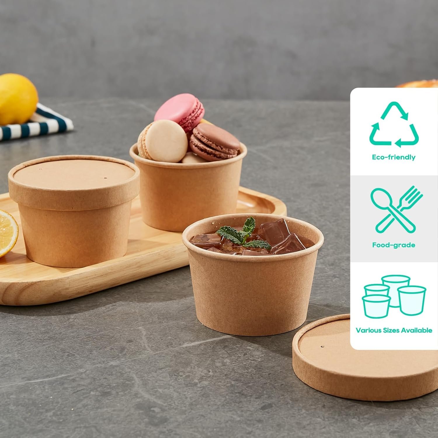 Contenedores de Sopa de Papel Desechables 50pack 8oz con Tapa, Personalizados con Logo, Copas de Comida para Almacenamiento, A prueba de Microondas y Congelador, Adecuados para Navidad y Acción de Gracias, Proveedor de Marca Blanca