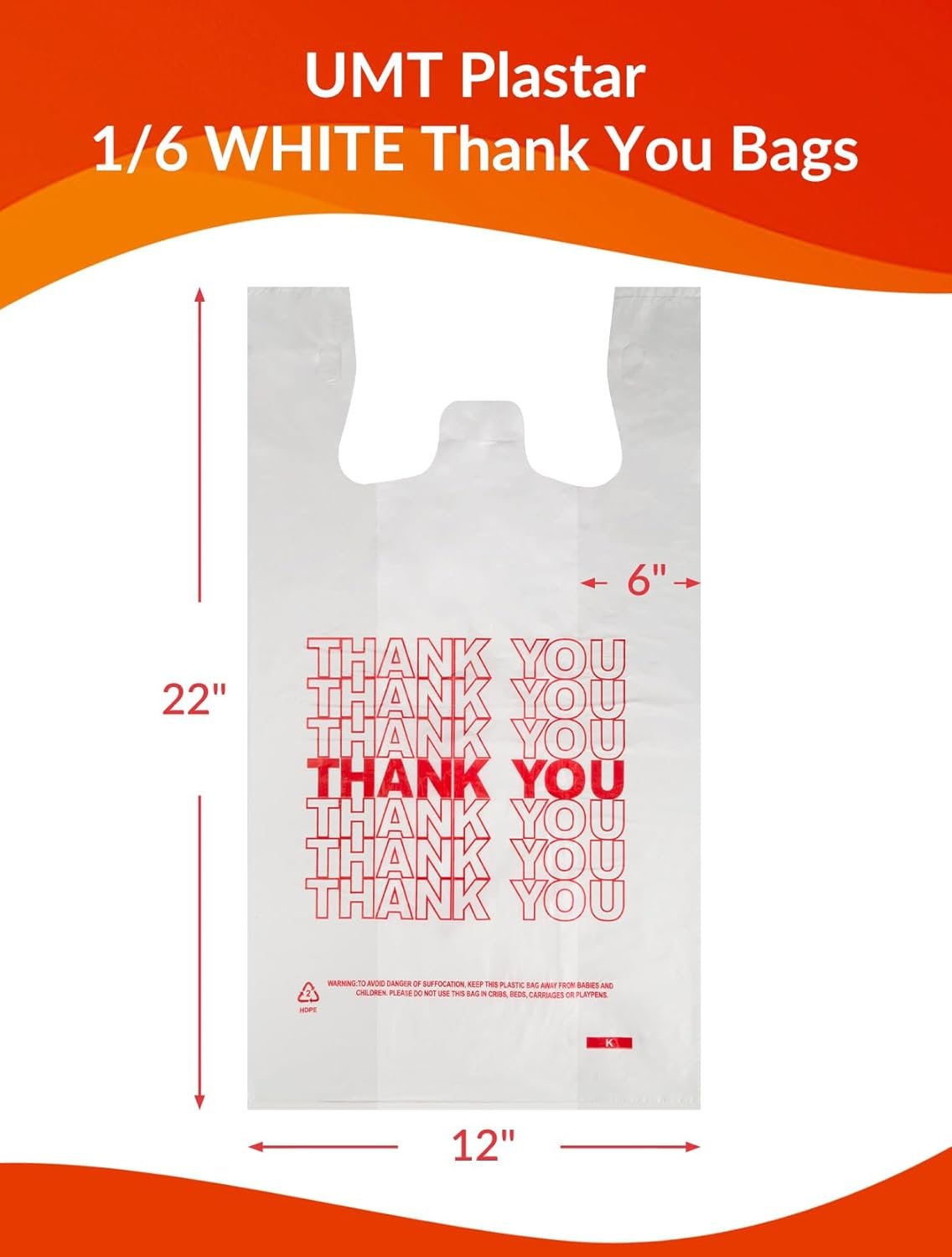 Bolsas plásticas de agradecimiento blancas con asas, 300 unidades, 12