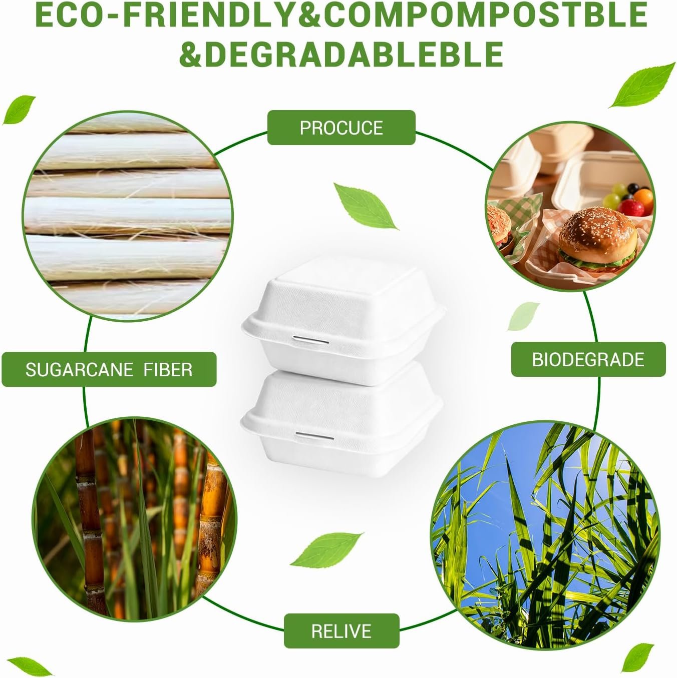 Envase para comida para llevar con tapa flip, 100 piezas, 6