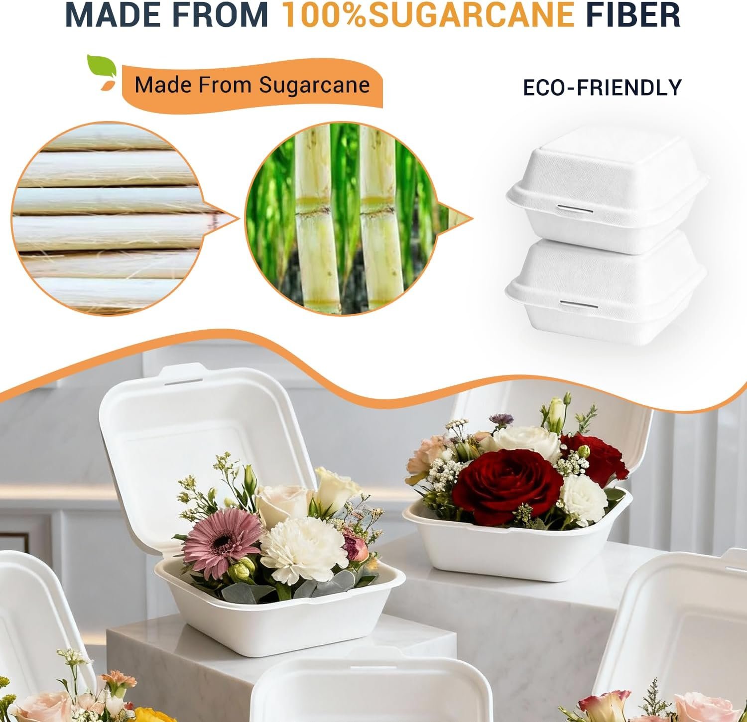 Envase para comida para llevar con tapa flip, 100 piezas, 6