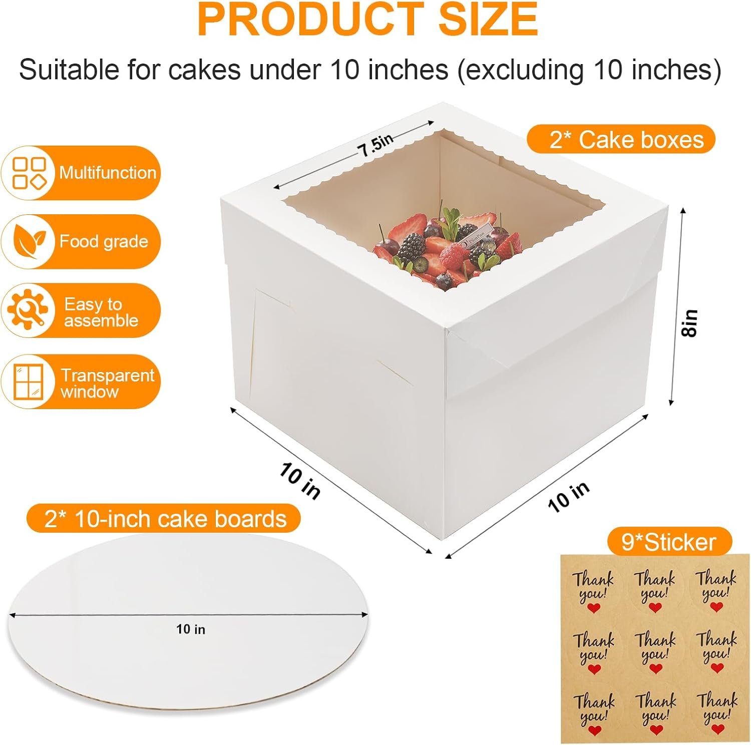 Logo Personalizado Cajas de Pastel de 2 Paquetes de 10x10x8 Pulgadas con Bases para Pasteles, Contenedor Desechable para Transporte de Pasteles con Tapa, Cajas de Panadería Blancas con Ventana, Marca Blanca, Proveedor. Logo Personalizado Cajas de Pastel de 2 Paquetes de 10x10x8 Pulgadas con Bases para Pasteles, Contenedor Desechable para Transporte de Pasteles con Tapa, Cajas de Panadería Blancas con Ventana, Marca Blanca, Proveedor.