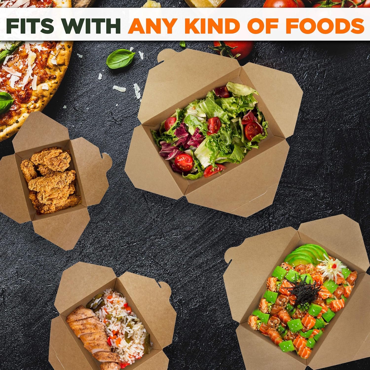 Logo Personalizado Cajas para Comidas para Llevar de 48 oz, Contenedores de Papel, Recipientes Desechables para Almuerzos, Resistentes a Grasa y Microondas, Marca Blanca para Catering y Restaurantes, 40 Paquete Proveedor