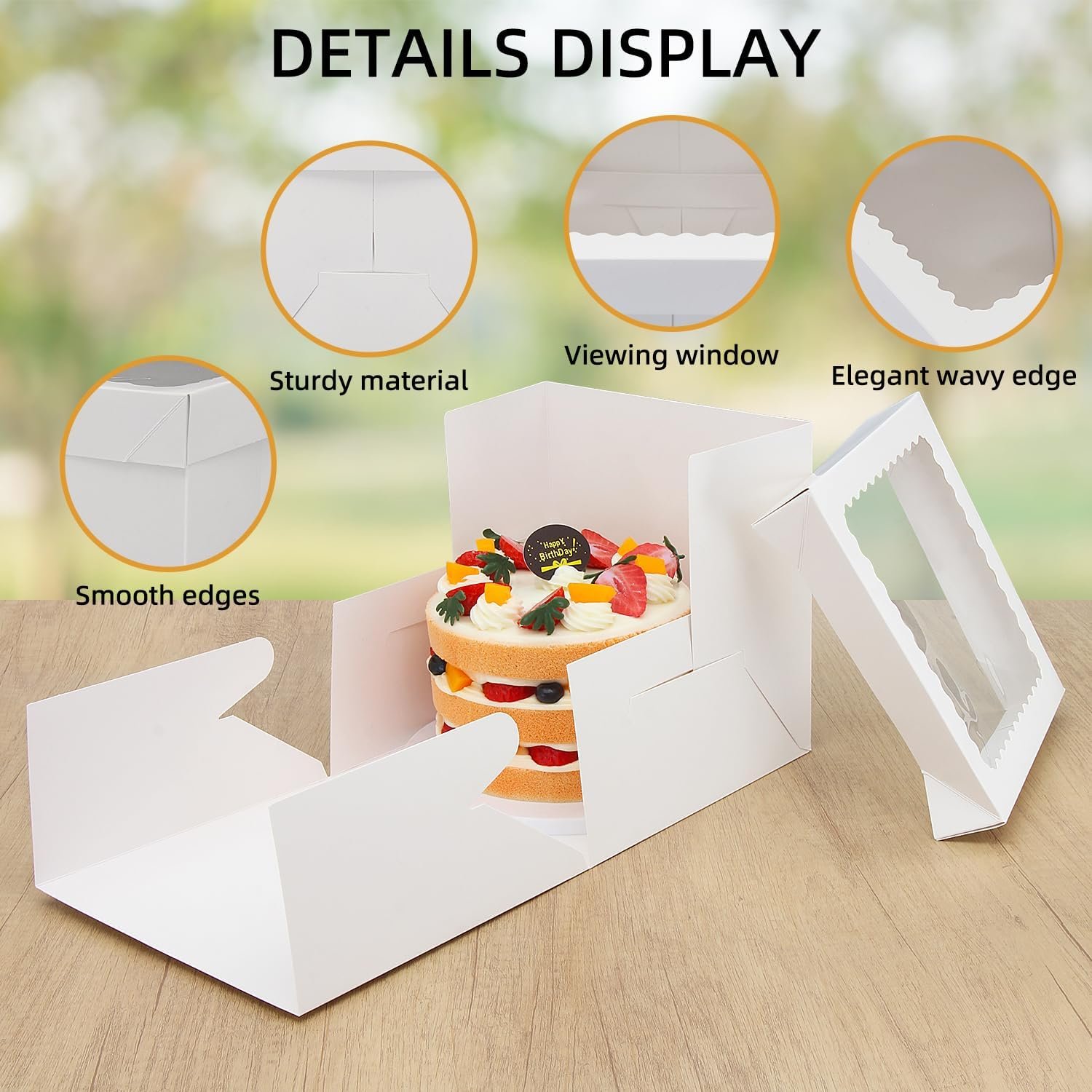 Caja de Pasteles con Logo Personalizado, Pack de 10 Cajas Altas de 10x10x8 Pulgadas con Ventana, Cajas de Cartón para Pasteles de Marca Blanca, Suministros para Decorar Pasteles, Proveedor de Cajas para Regalos.