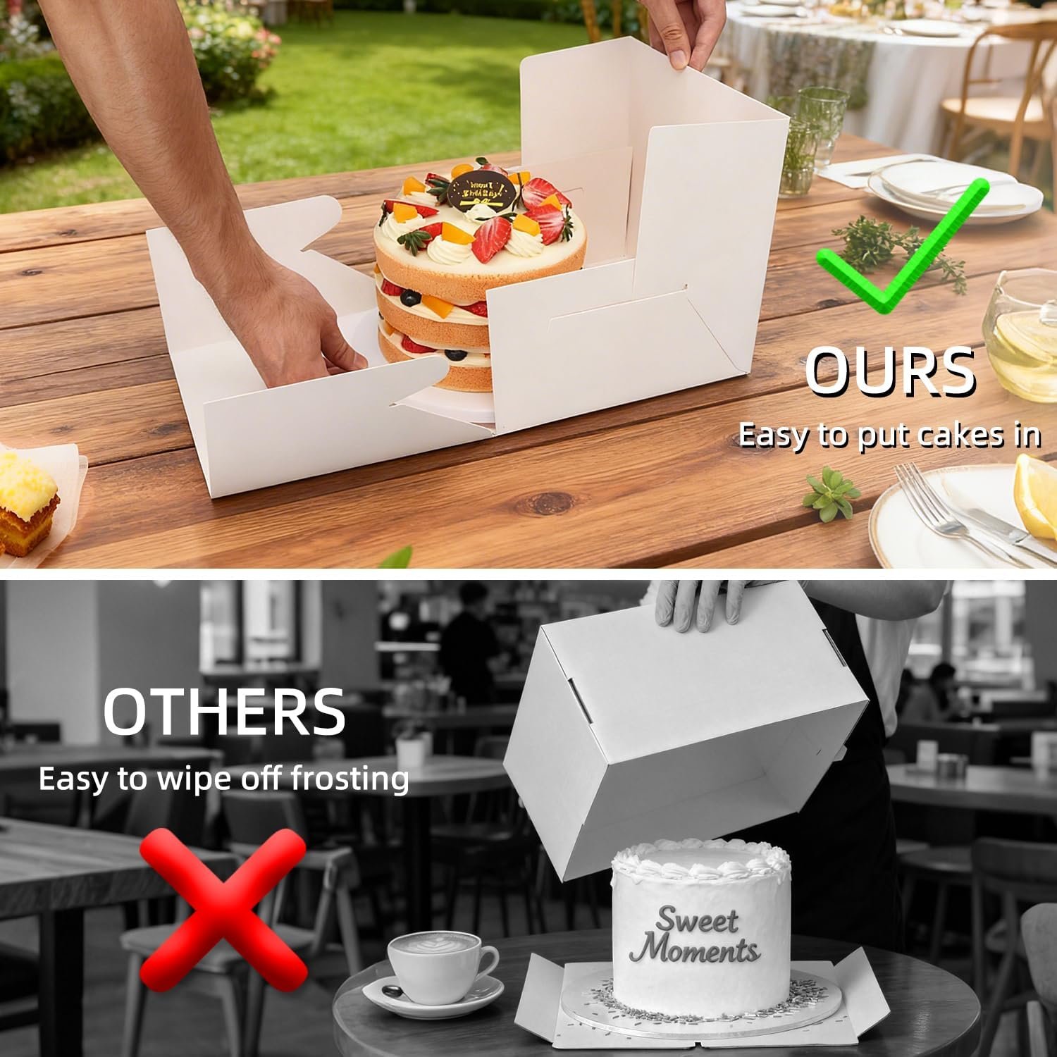 Caja de Pasteles con Logo Personalizado, Pack de 10 Cajas Altas de 10x10x8 Pulgadas con Ventana, Cajas de Cartón para Pasteles de Marca Blanca, Suministros para Decorar Pasteles, Proveedor de Cajas para Regalos.