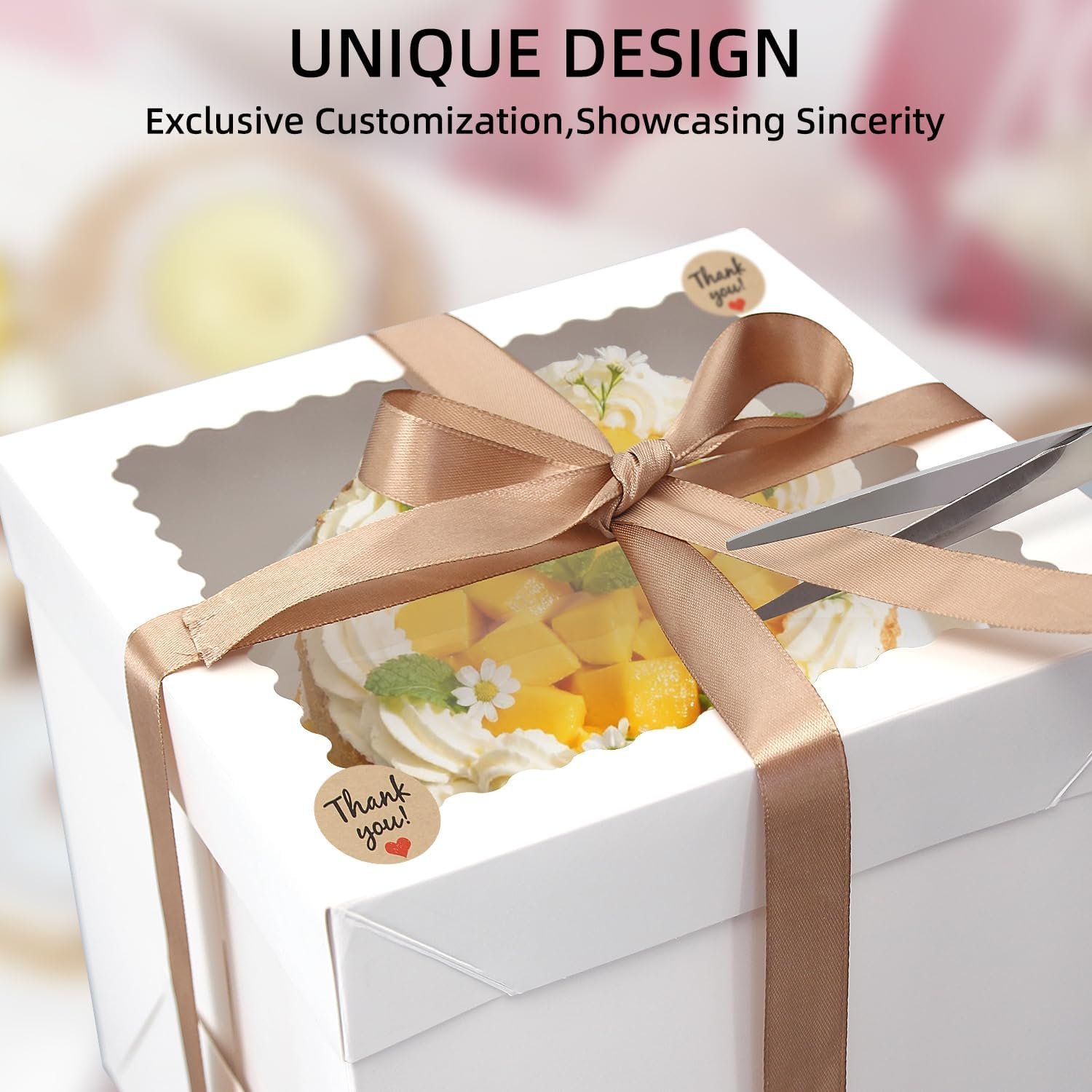 Caja de Pasteles con Logo Personalizado, Pack de 10 Cajas Altas de 10x10x8 Pulgadas con Ventana, Cajas de Cartón para Pasteles de Marca Blanca, Suministros para Decorar Pasteles, Proveedor de Cajas para Regalos.