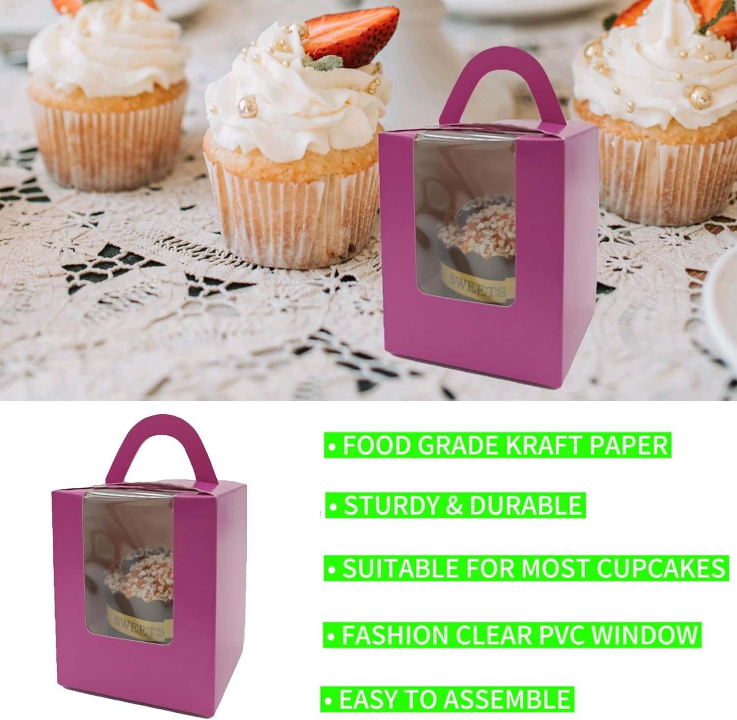 Logo Personalizado a Granel, 100-Cajas Individuales de Cupcakes con Ventana Transparente, Contenedor Desechable de Grado Alimenticio Color Púrpura, Ideal para Muffins, Galletas y Pasteles - Proveedor de Soluciones para Repostería. Logo Personalizado a Granel, 100-Cajas Individuales de Cupcakes con Ventana Transparente, Contenedor Desechable de Grado Alimenticio Color Púrpura, Ideal para Muffins, Galletas y Pasteles - Proveedor de Soluciones para Repostería.